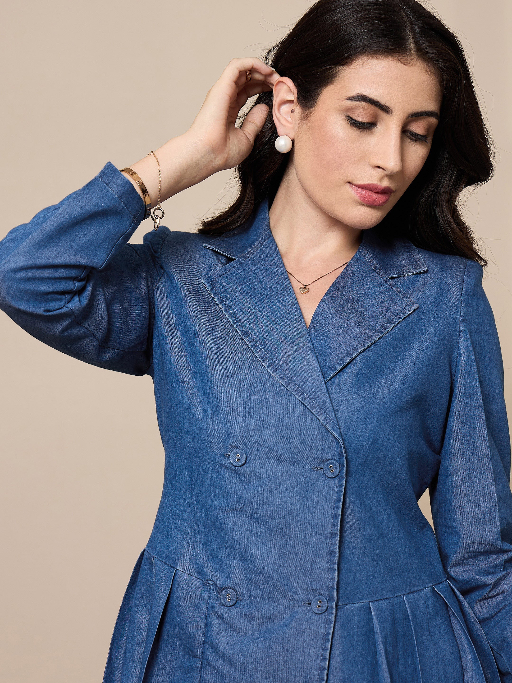Women Blue Collar Blazer Dress - Image 2