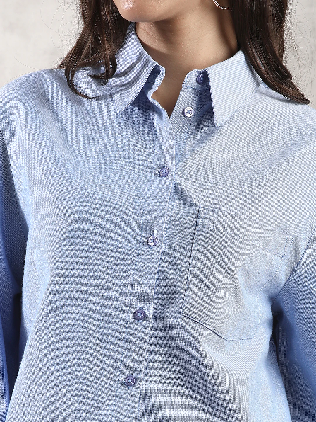 Women Light Blue Cropped Shirt - Image 5