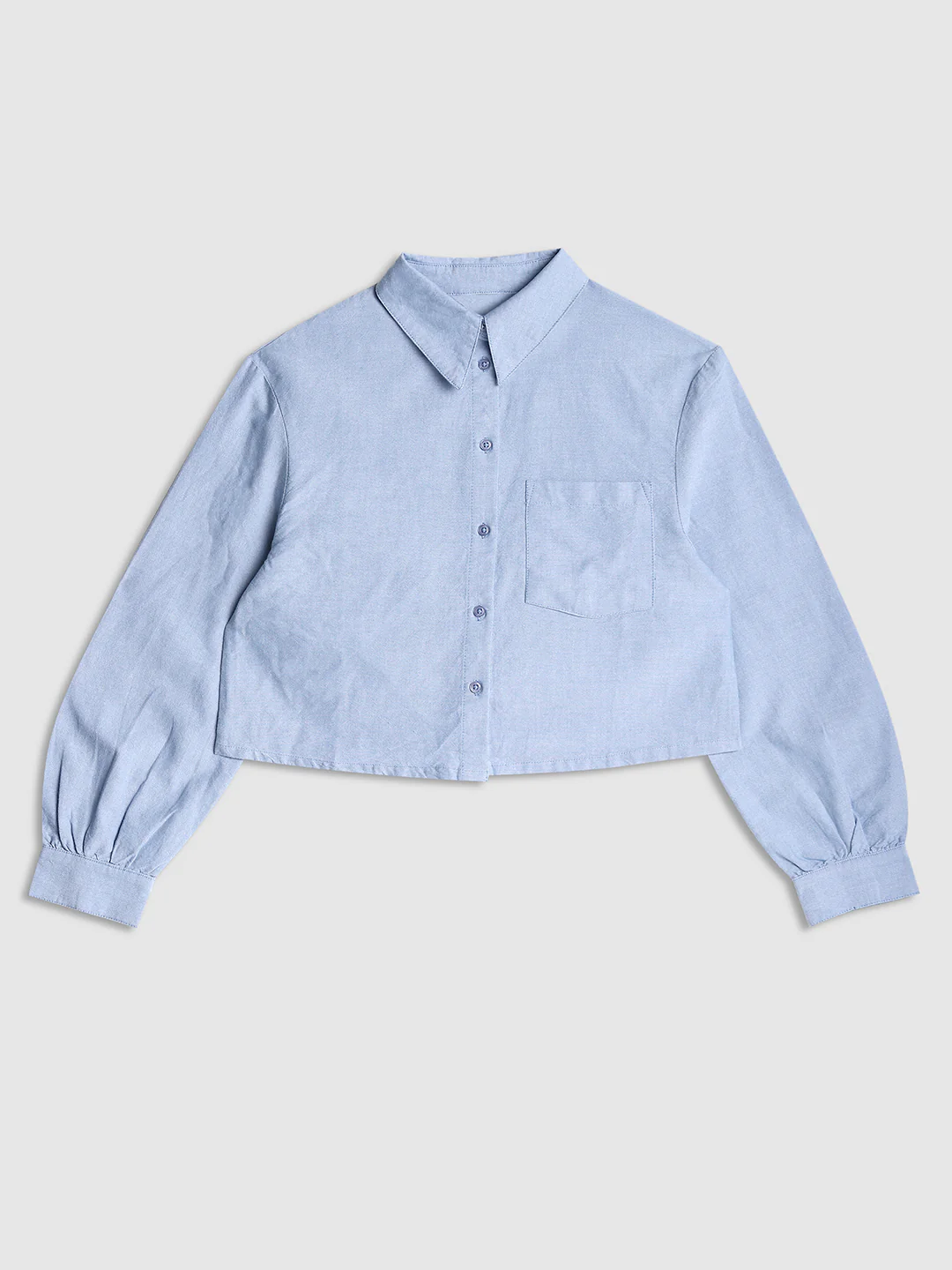 Women Light Blue Cropped Shirt - Image 7