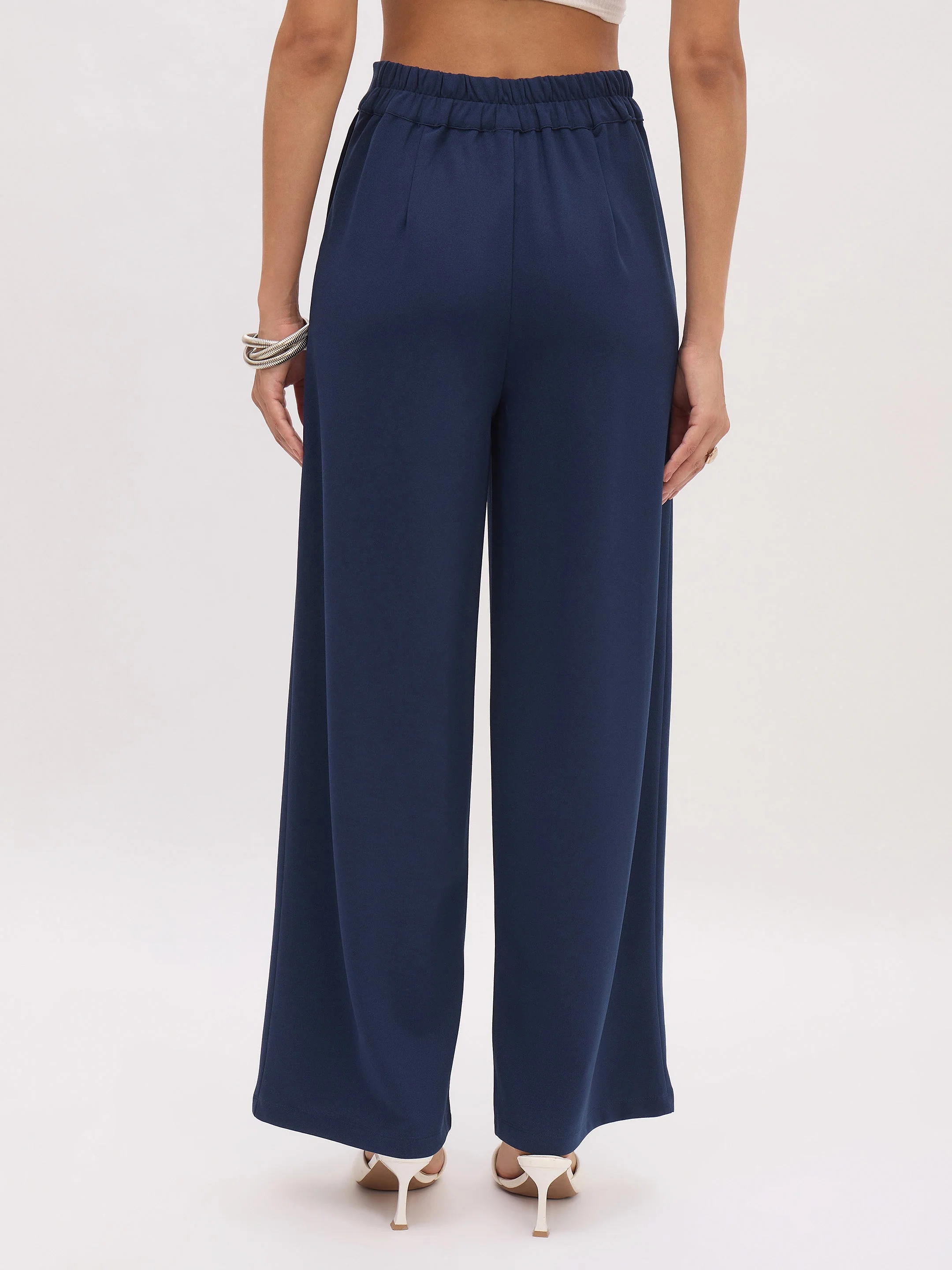 Women Blue Cross Pocket Front Dart Straight Pants - Image 5