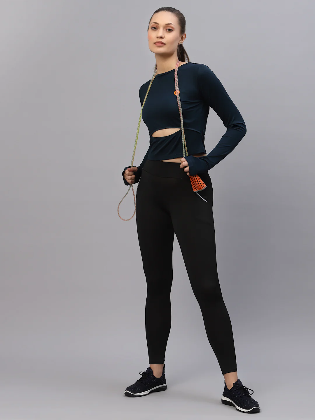 Women Blue Cut-Out Waist Activewear - Image 2