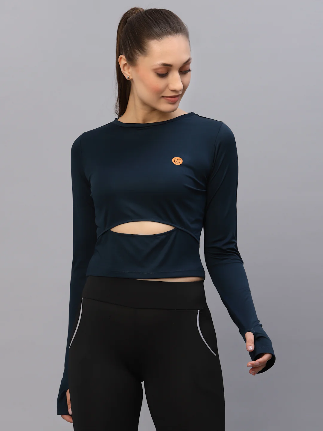 Women Blue Cut-Out Waist Activewear - Image 3