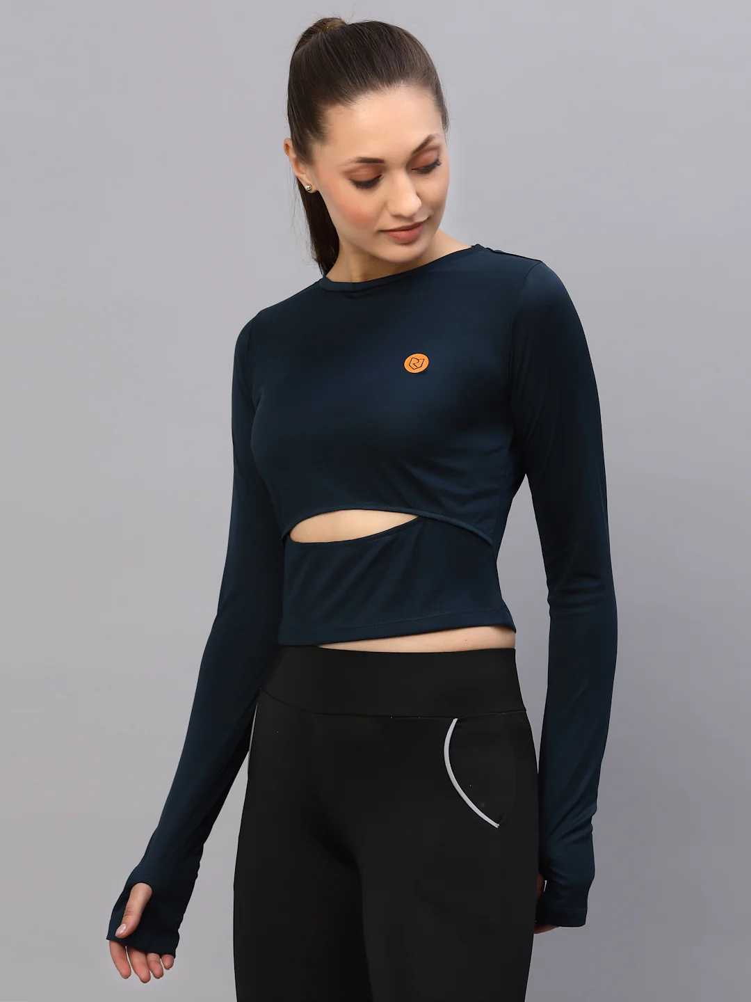 Women Blue Cut-Out Waist Activewear - Image 4