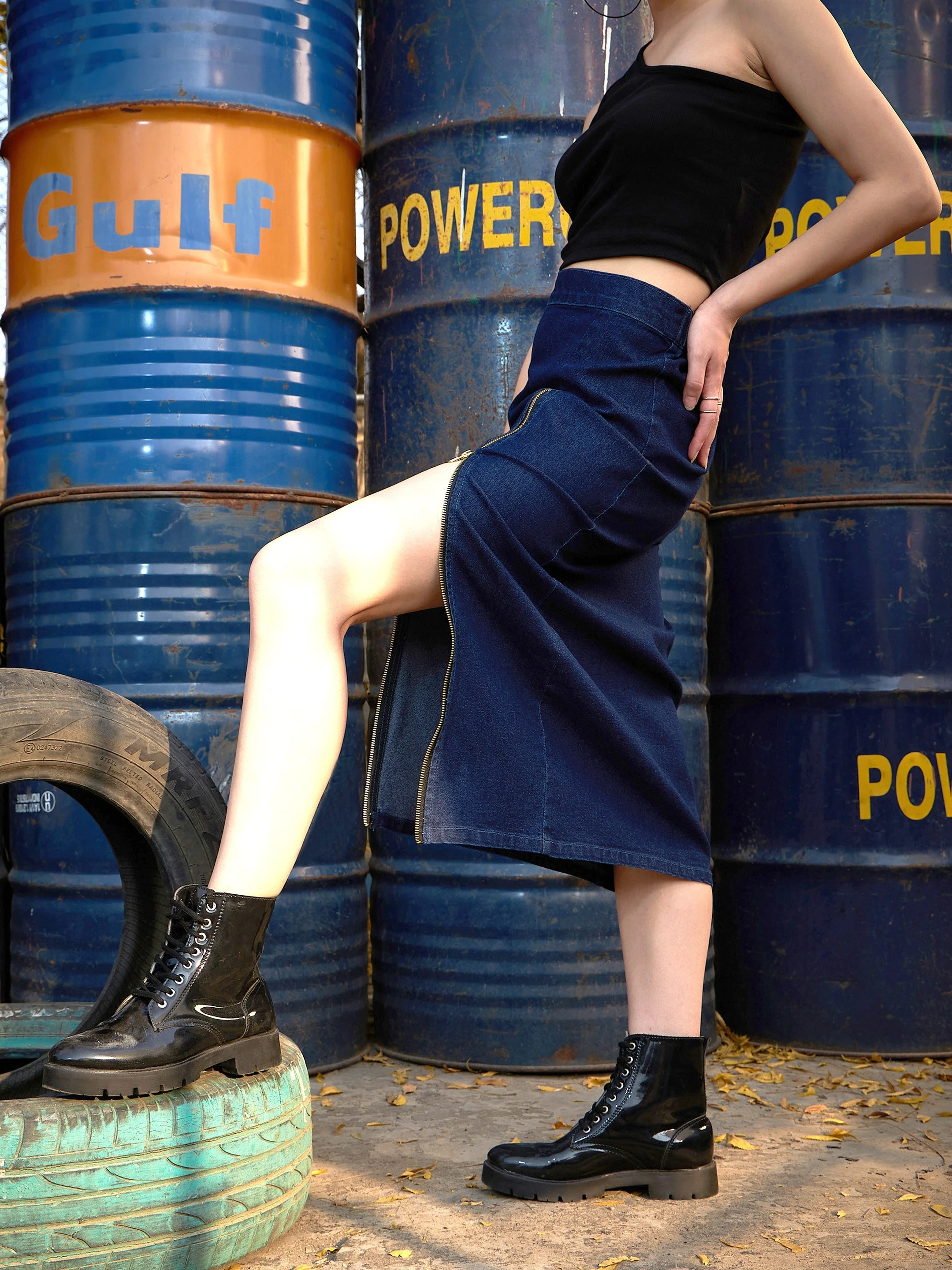 Women Blue Denim A Line Skirt - Image 3