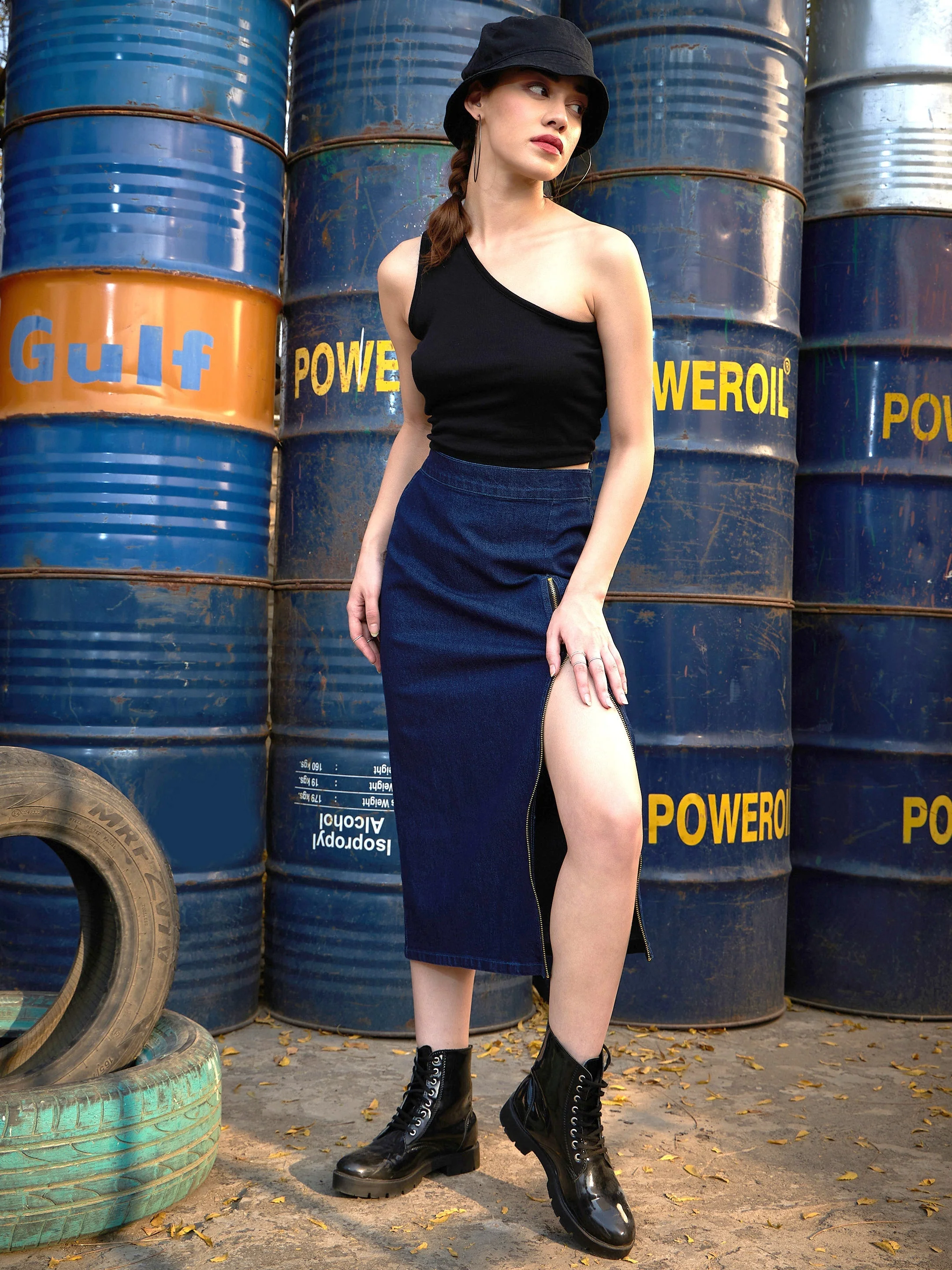 Women Blue Denim A Line Skirt - Image 4