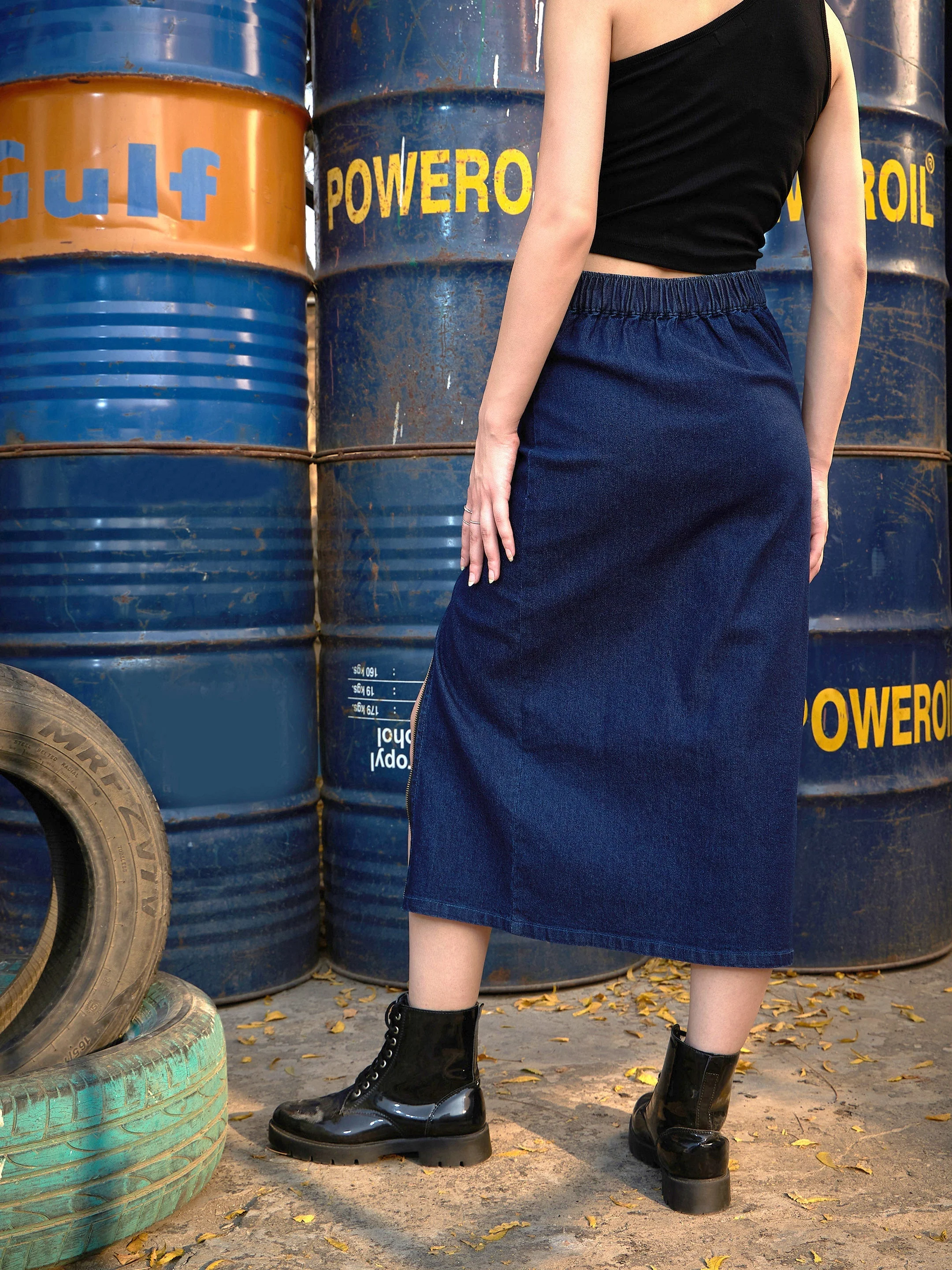 Women Blue Denim A Line Skirt - Image 5