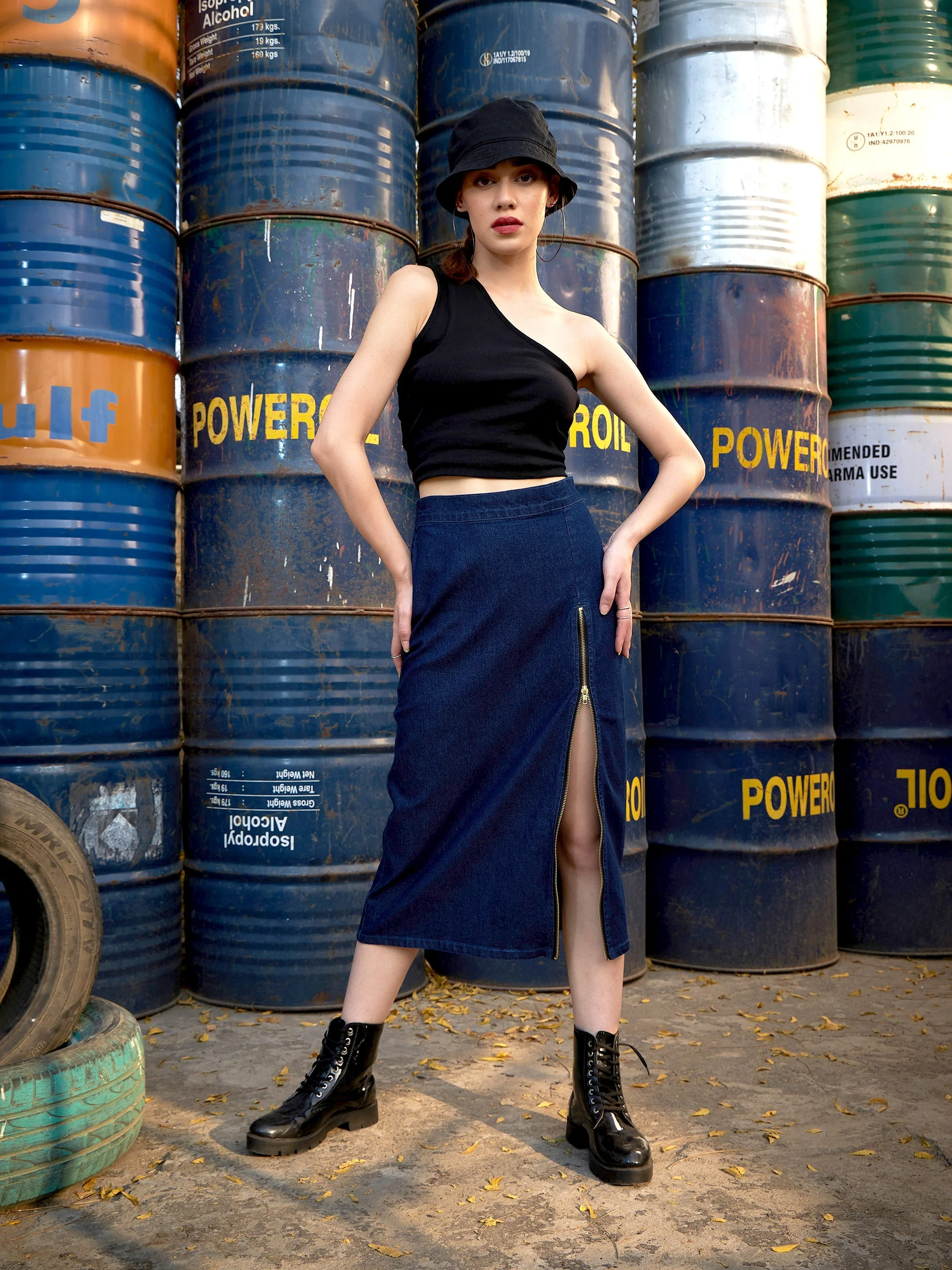 Women Blue Denim A Line Skirt - Image 6