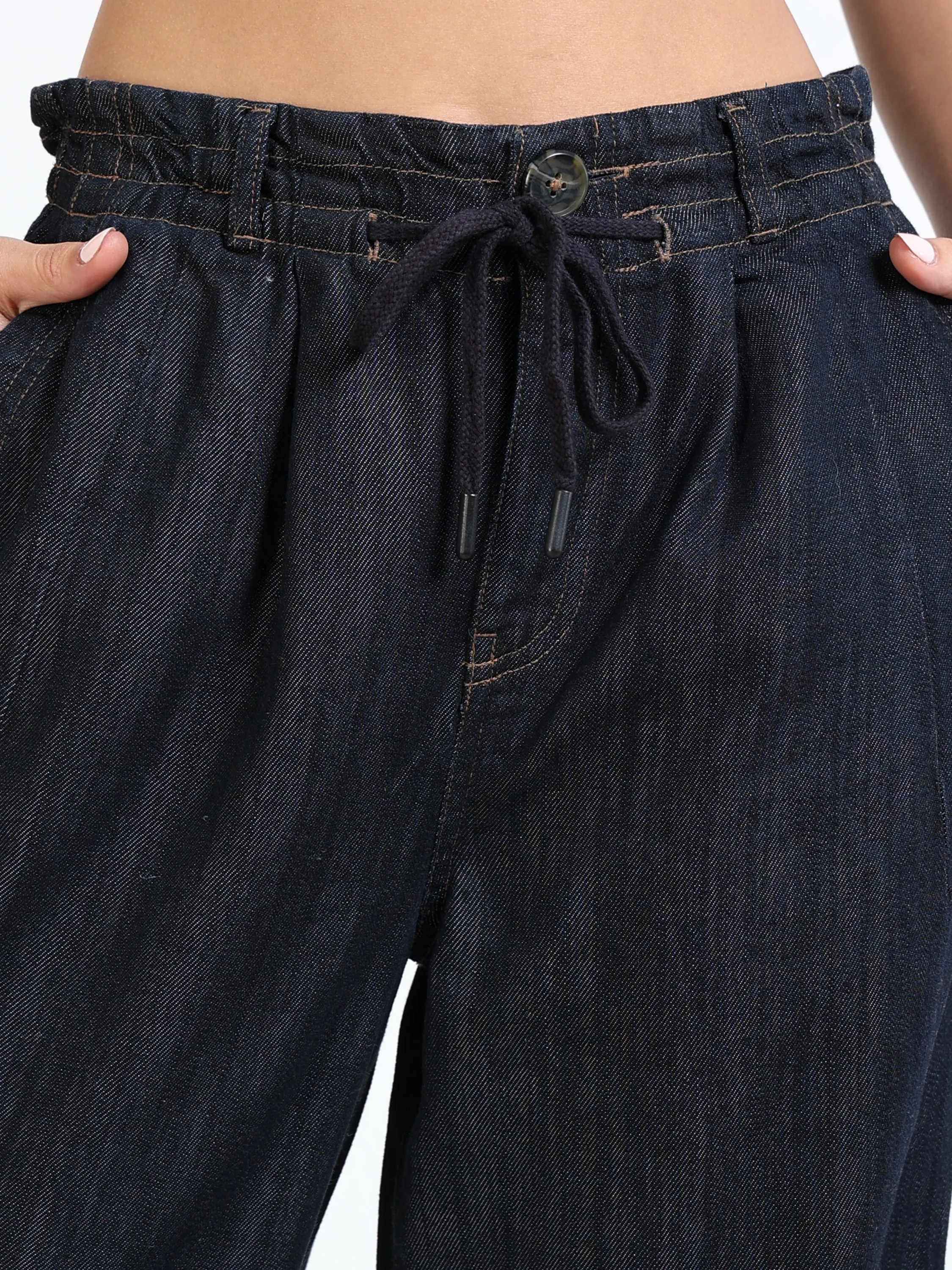 Women Blue Denim Flared Pants - Image 3
