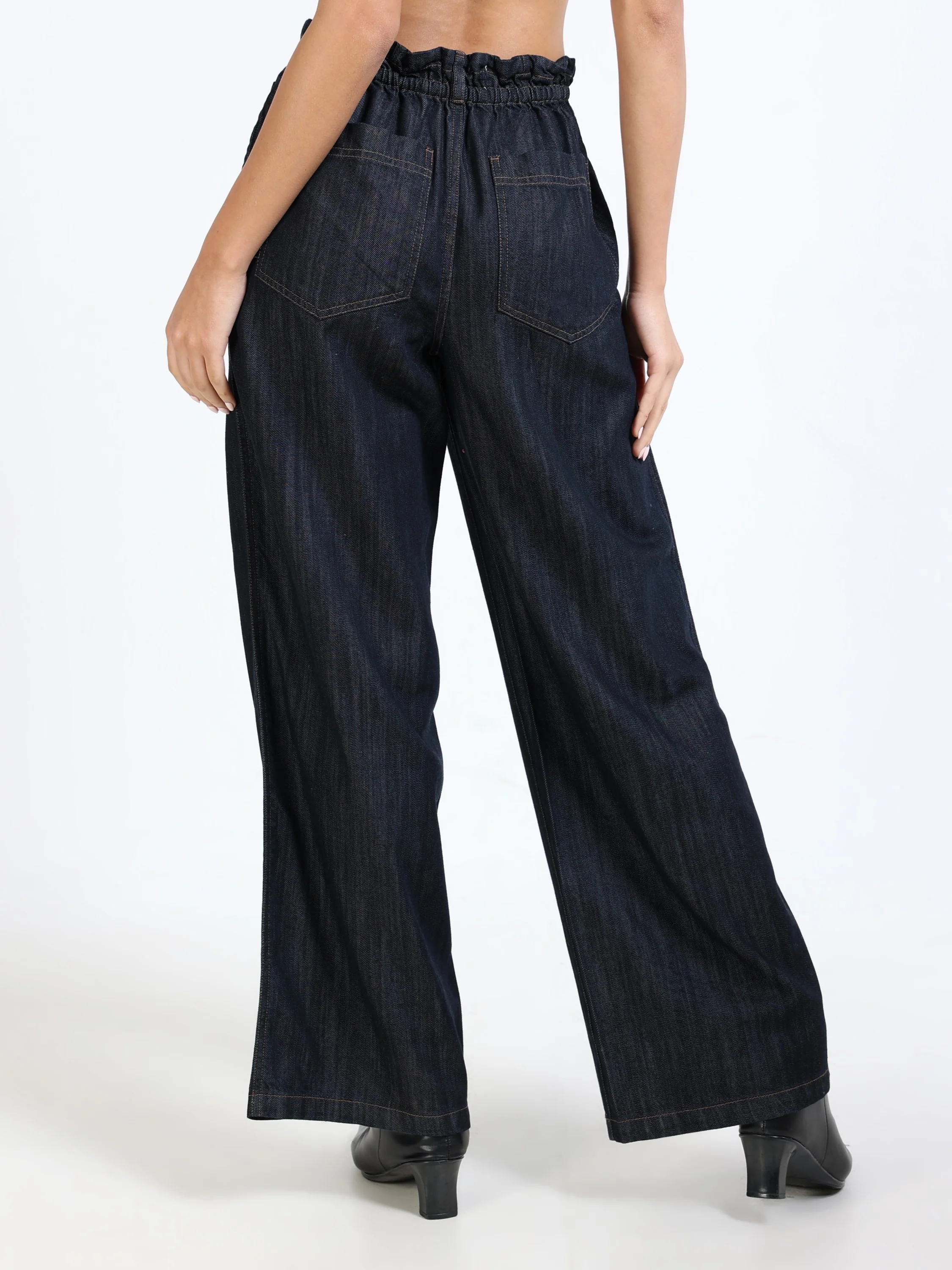 Women Blue Denim Flared Pants - Image 4