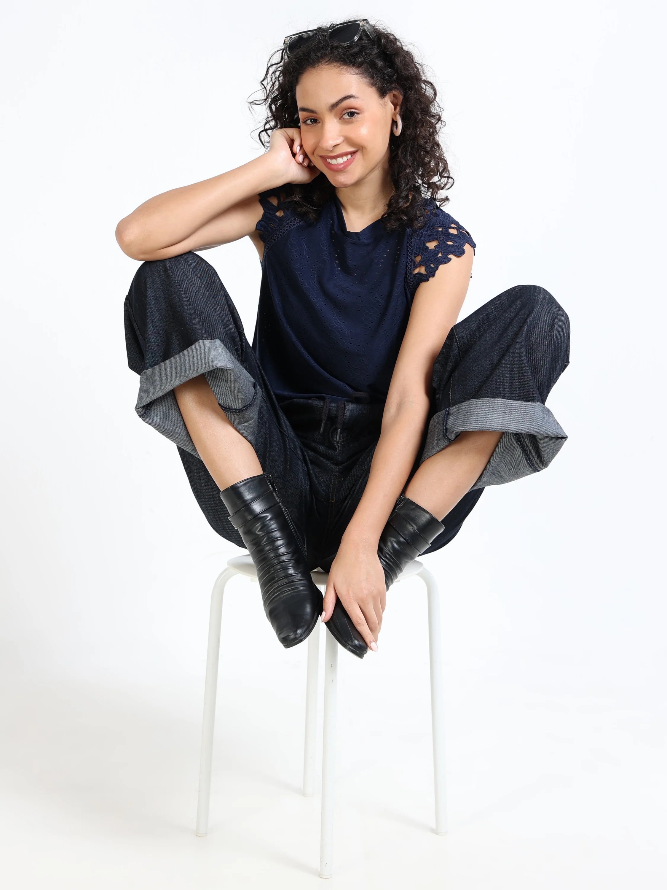 Women Blue Denim Flared Pants - Image 6