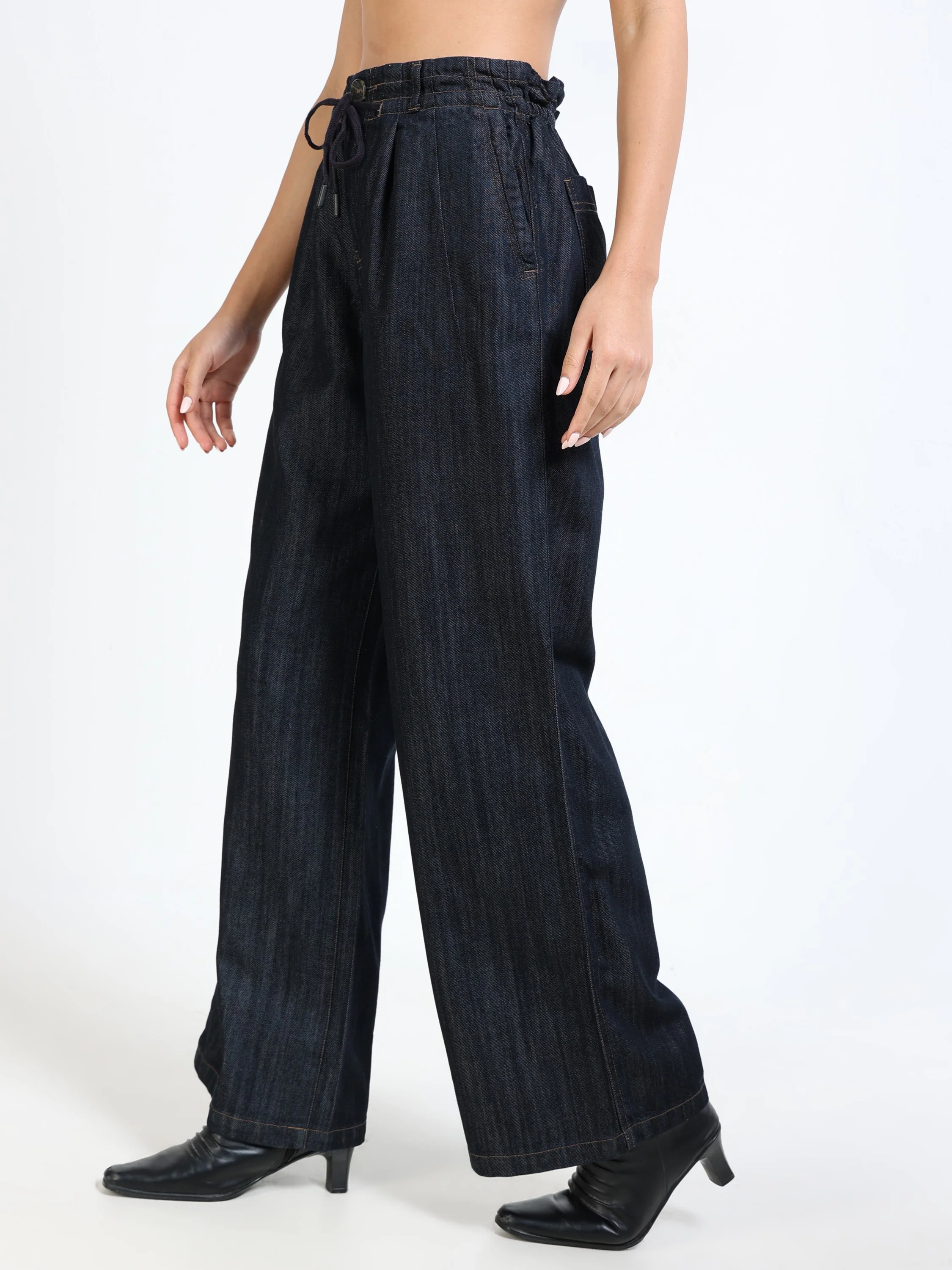 Women Blue Denim Flared Pants - Image 7