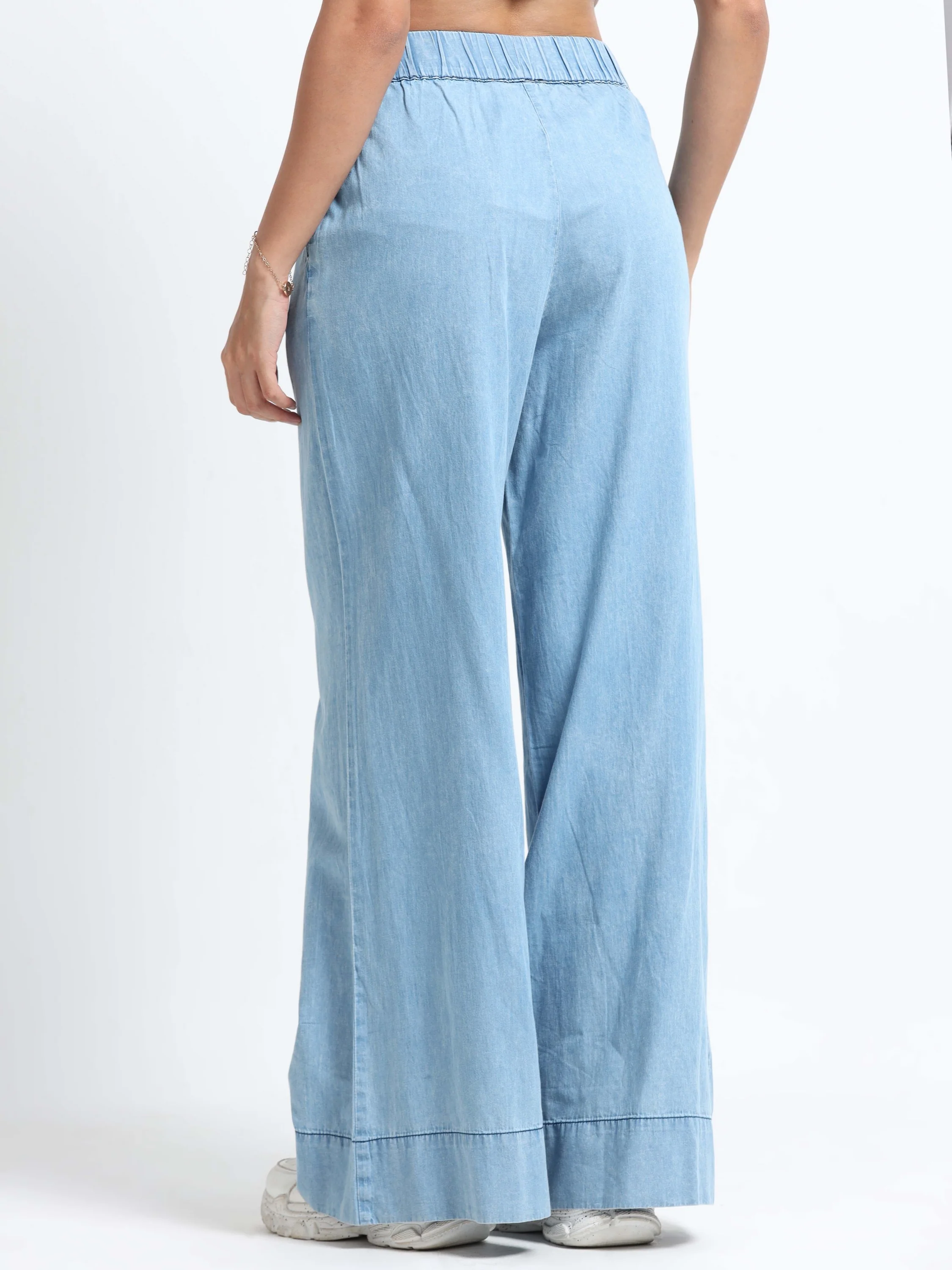 Women Blue Denim Relaxed Plazzo - Image 2