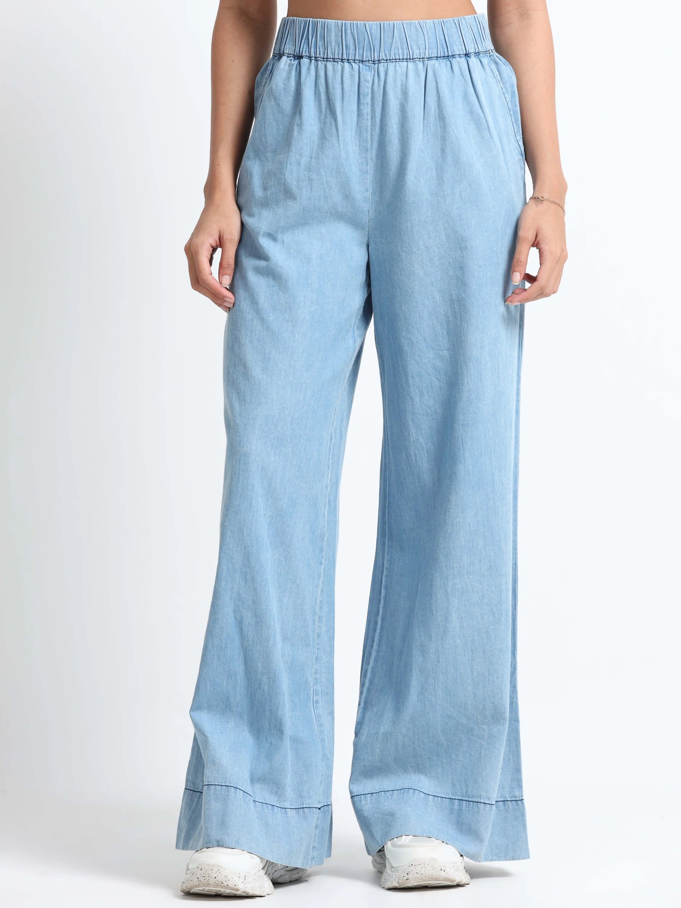 Women Blue Denim Relaxed Plazzo - Image 3