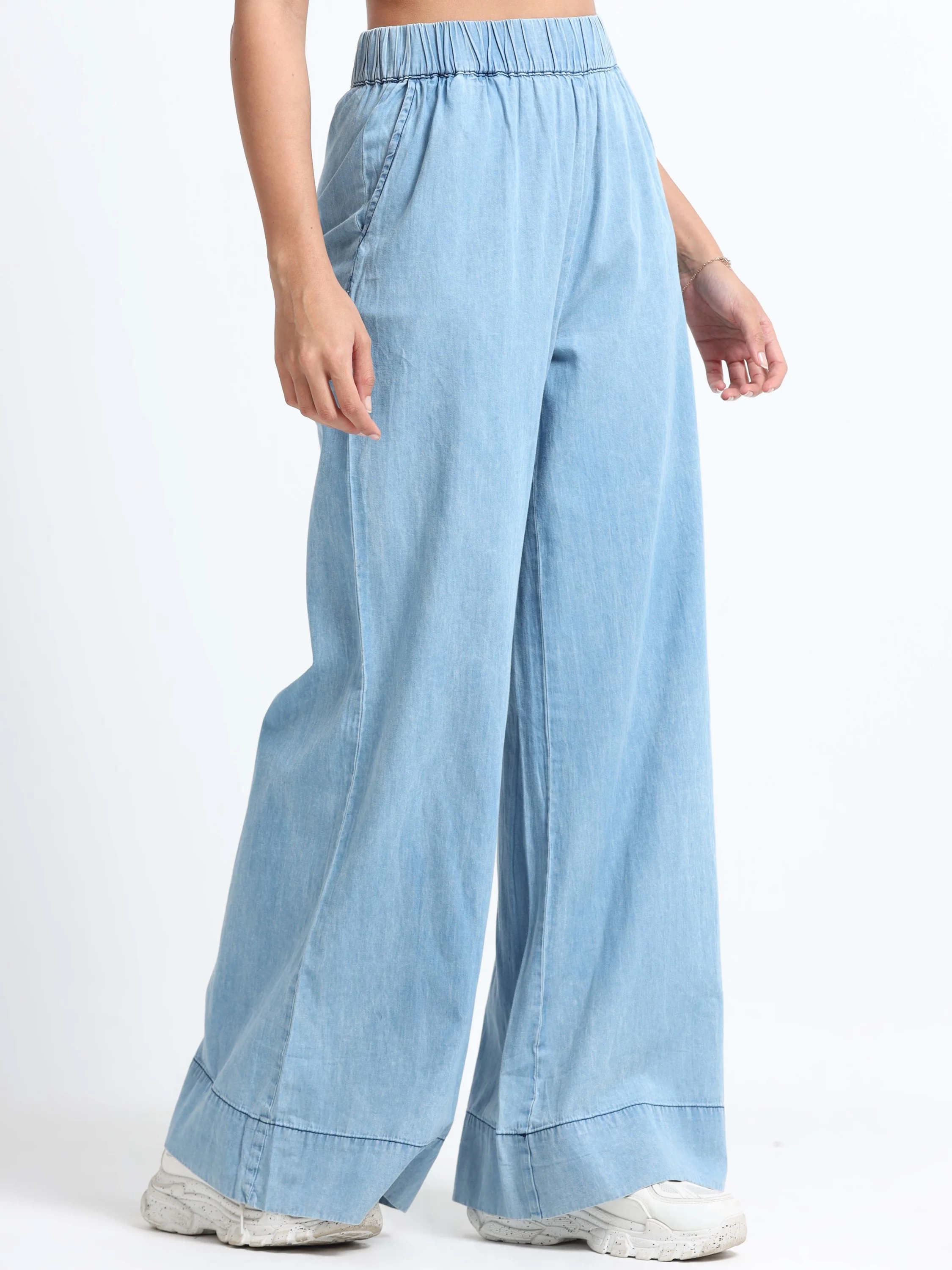 Women Blue Denim Relaxed Plazzo - Image 6
