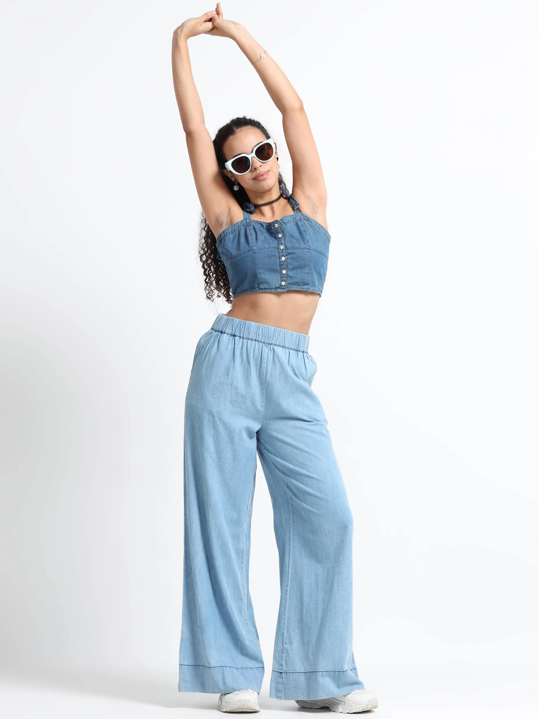 Women Blue Denim Relaxed Plazzo - Image 7