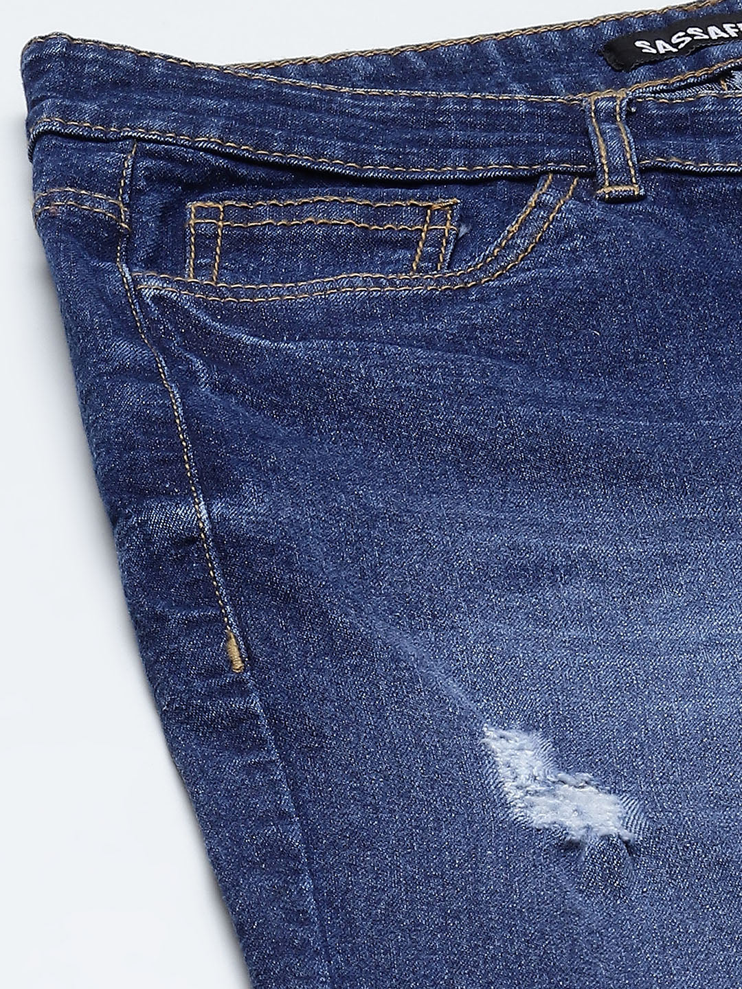 Women Blue Distressed Slit Jeans - Image 6