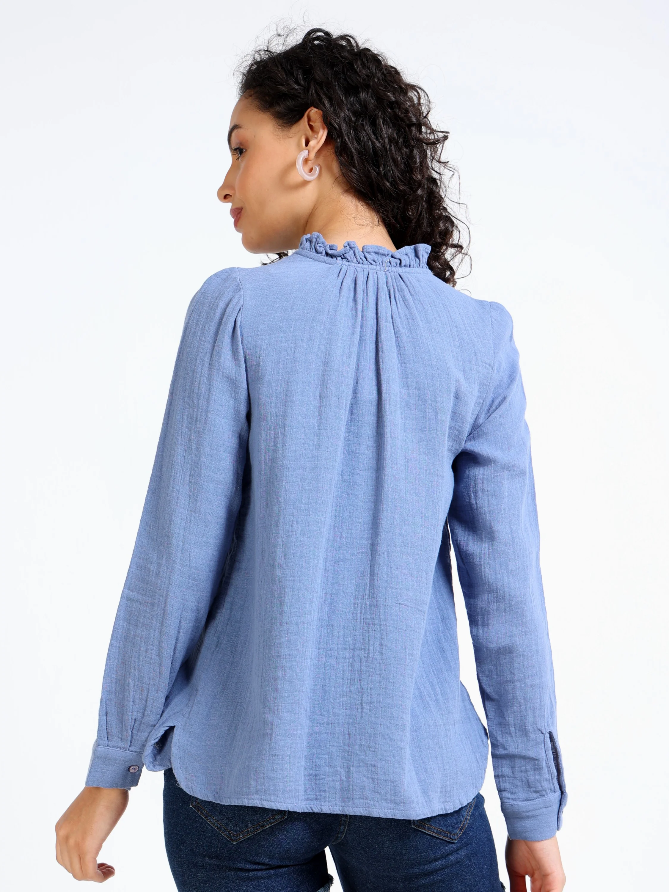 Women Blue Double Gauze Shirt - Image 2