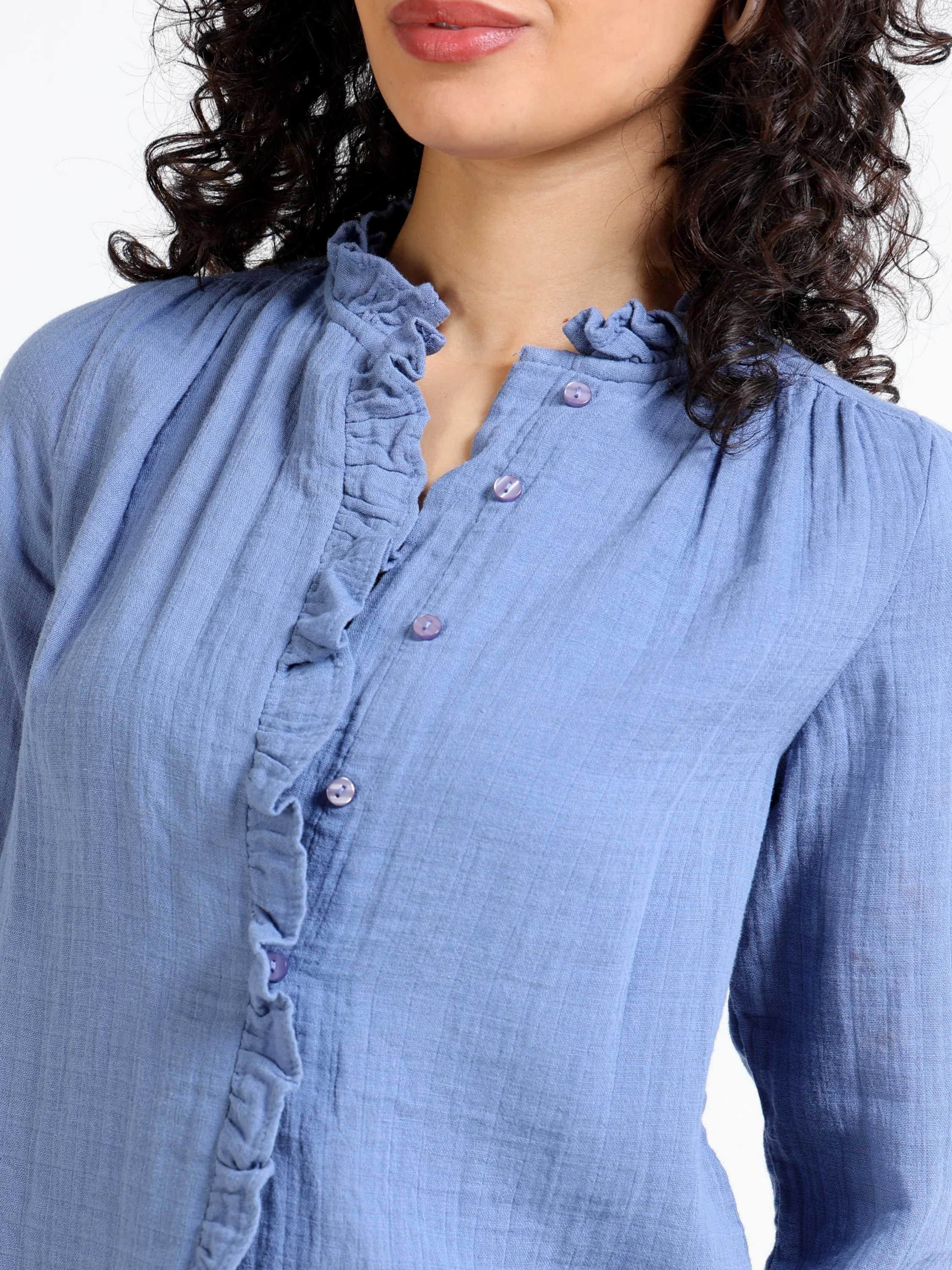 Women Blue Double Gauze Shirt - Image 4