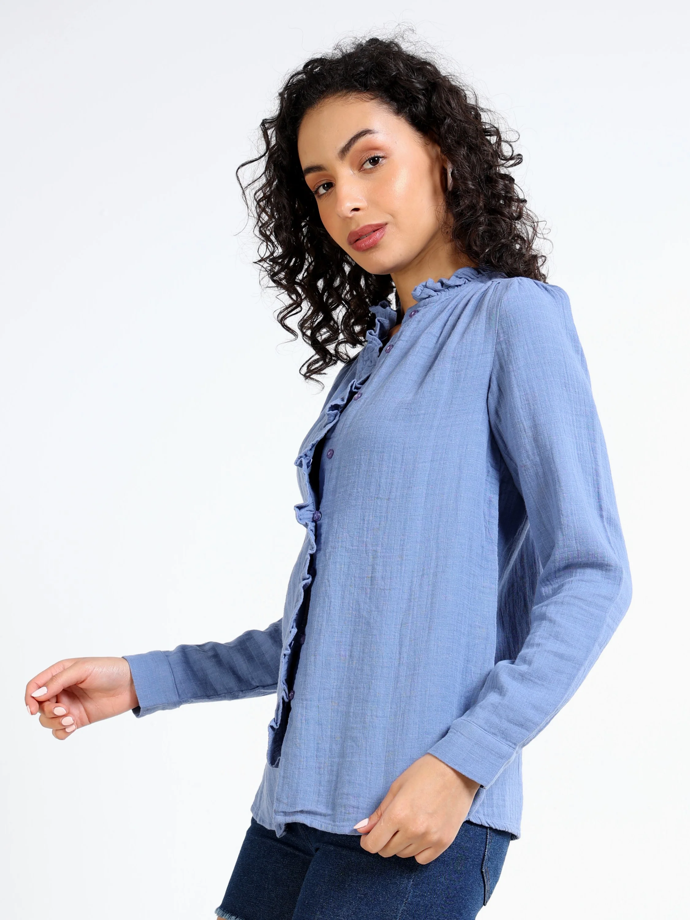 Women Blue Double Gauze Shirt - Image 6