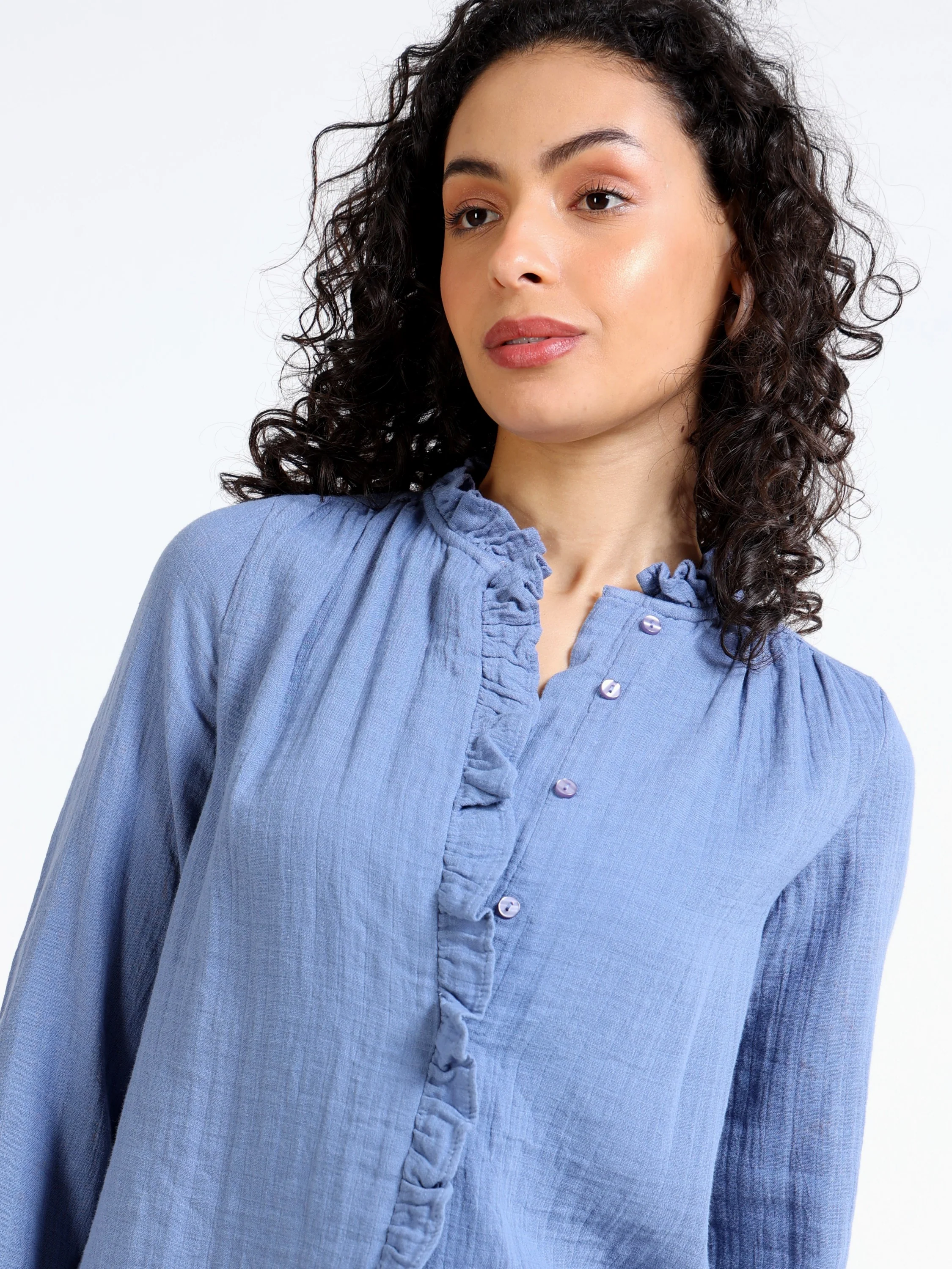 Women Blue Double Gauze Shirt - Image 7