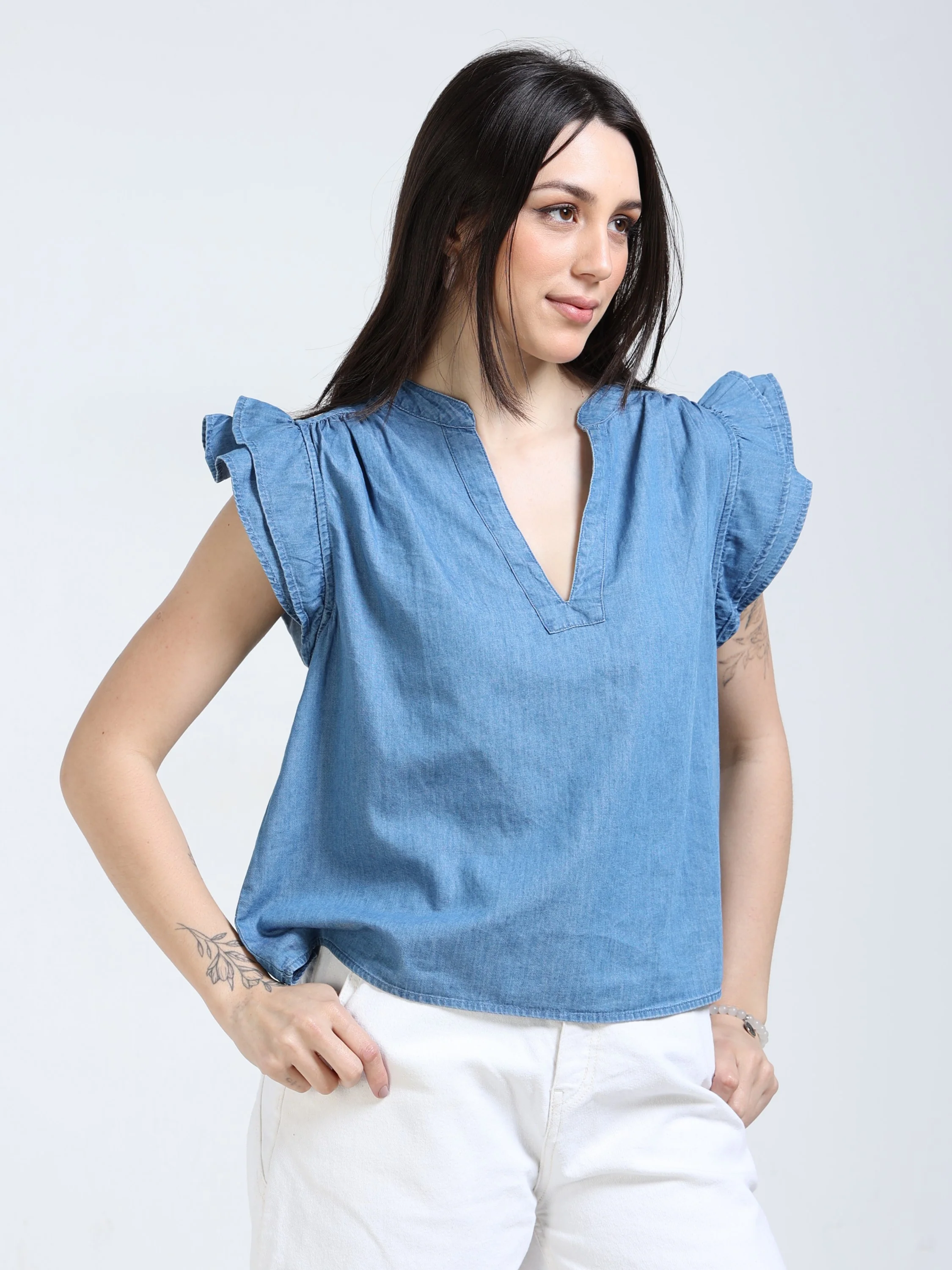 Women Blue Double Gauze Relaxed Top - Image 5