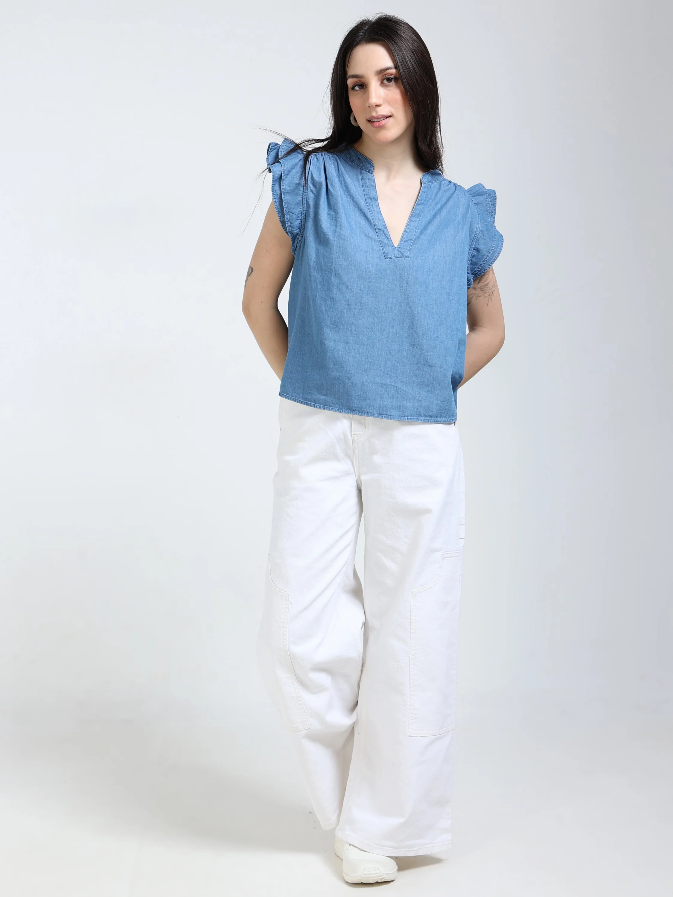 Women Blue Double Gauze Relaxed Top - Image 6