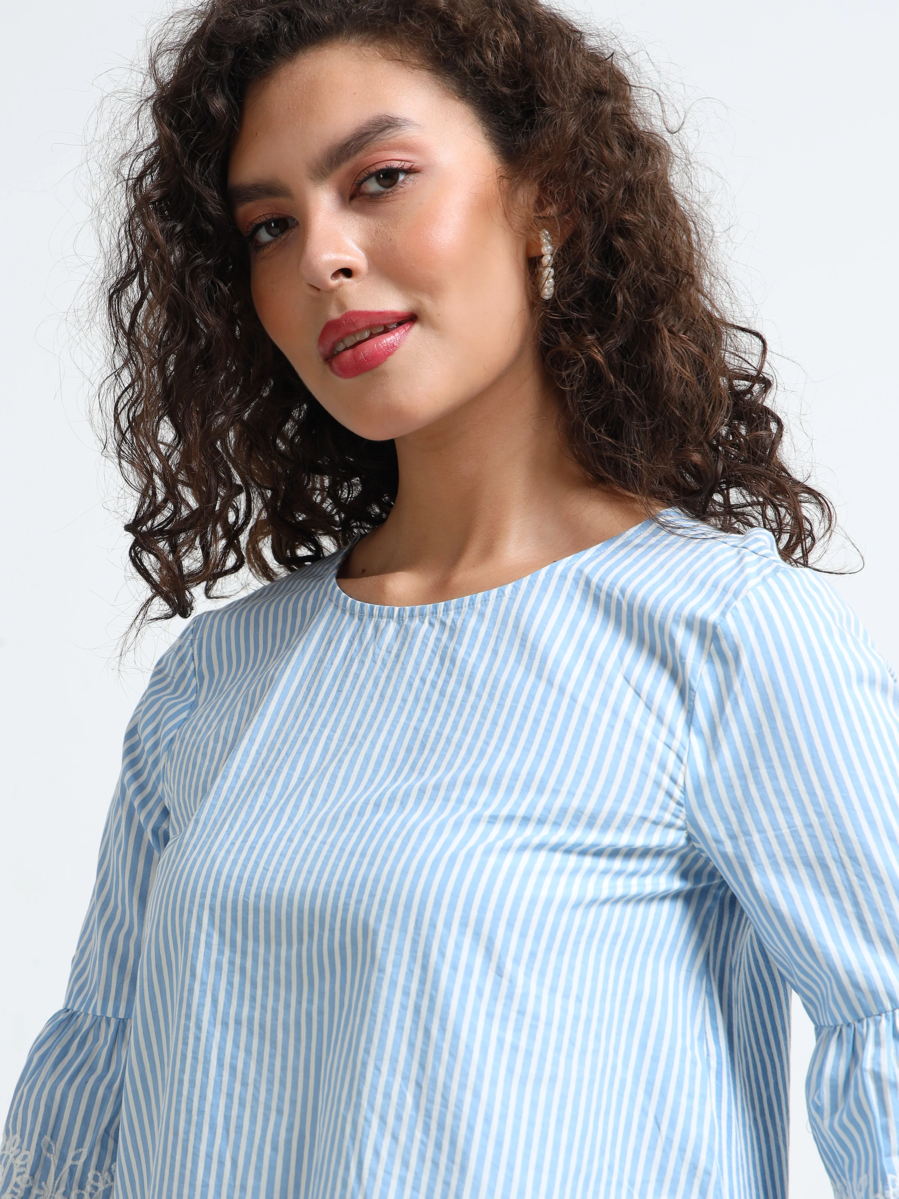 Women Blue Embroidered Casual Top - Image 4
