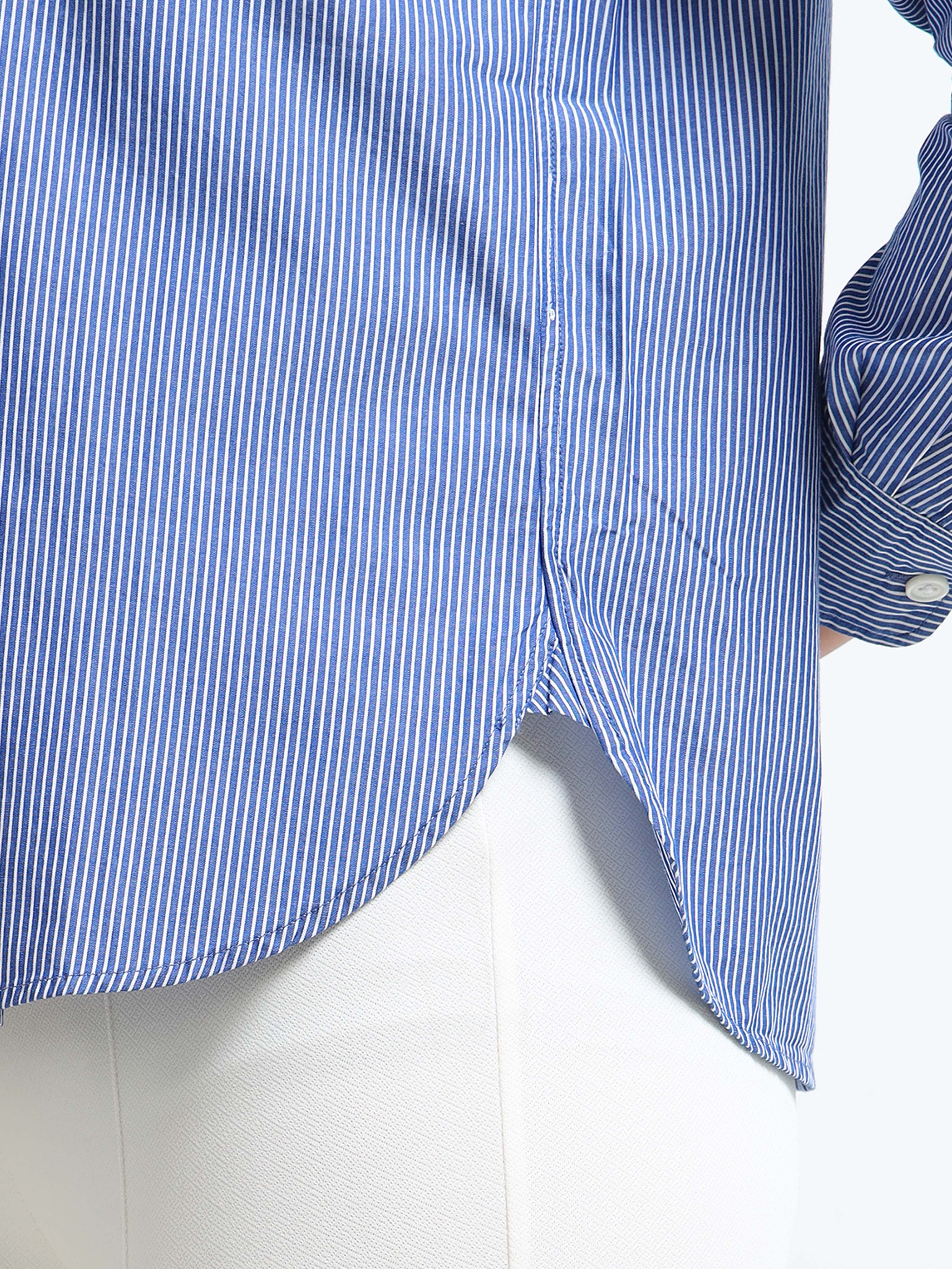 Women Blue Fine Stripe Shirt - Image 6