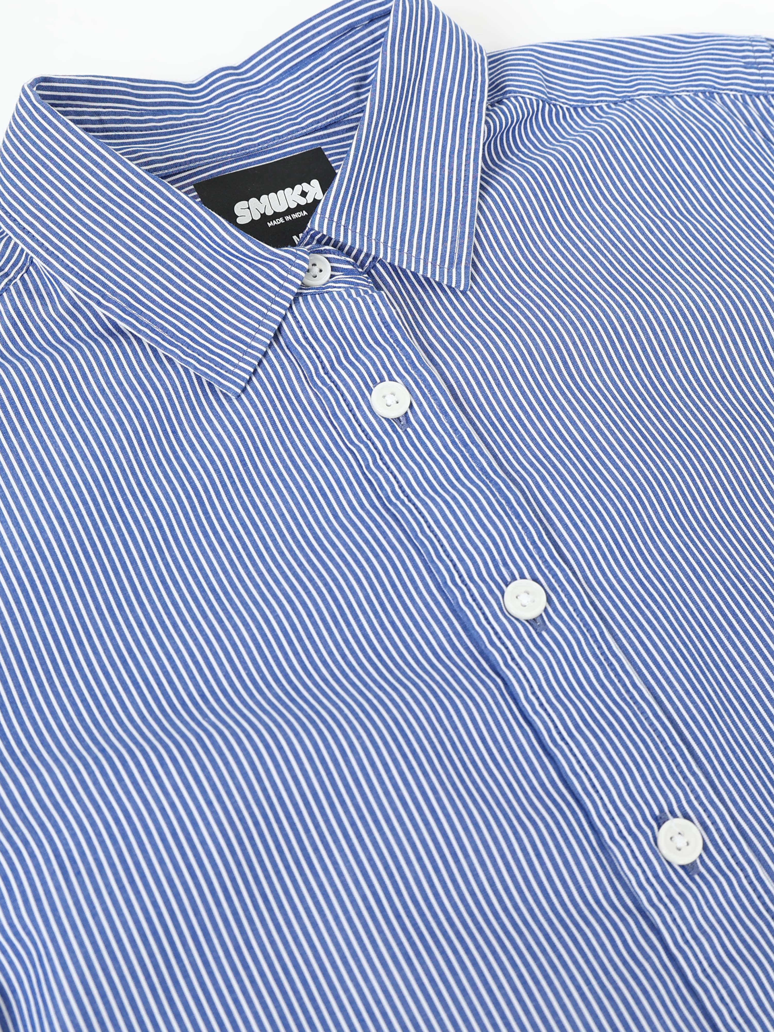 Women Blue Fine Stripe Shirt - Image 8