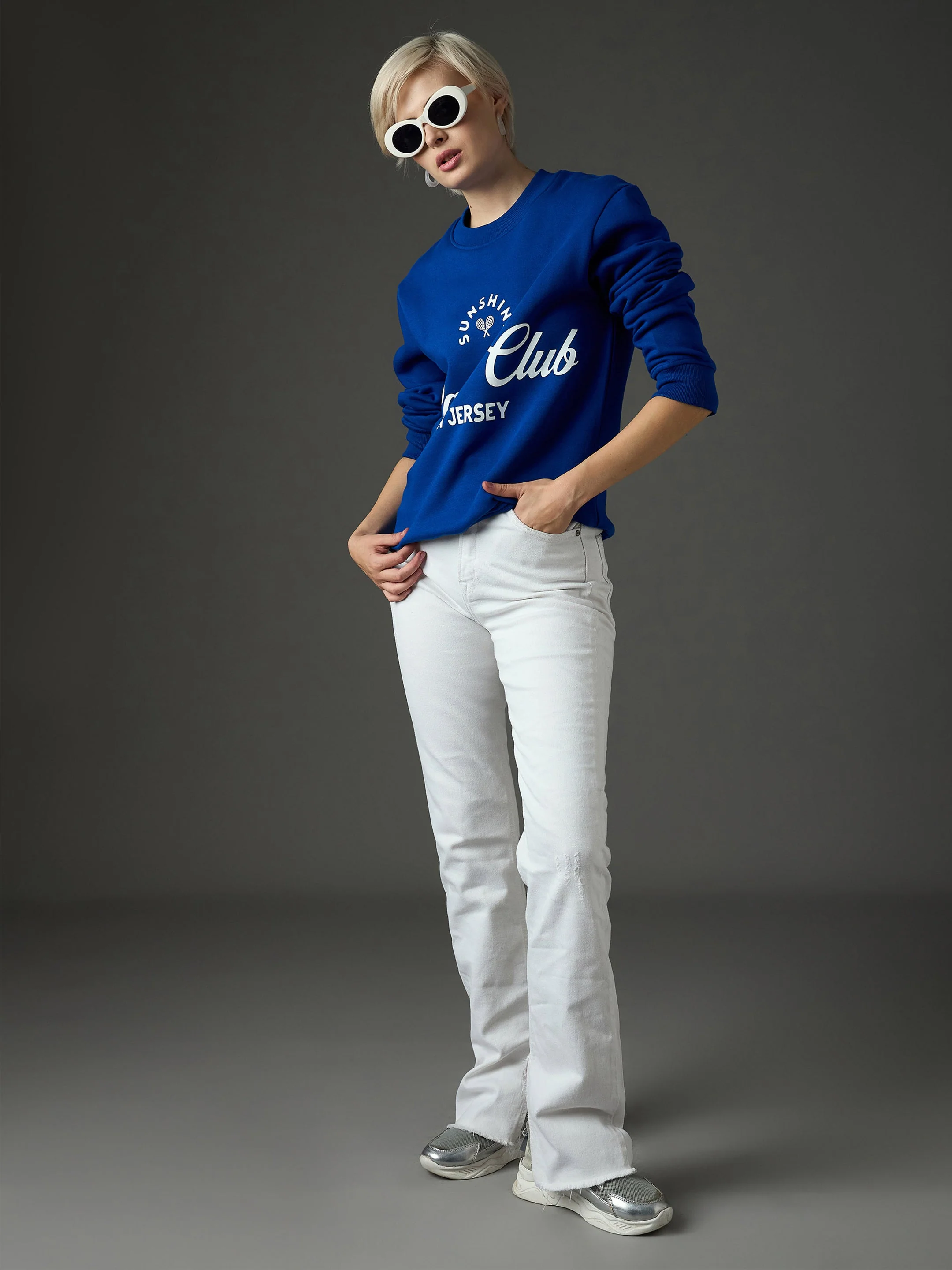 Women Blue Fleece Drop Shoulder Sweatshirt - Image 2