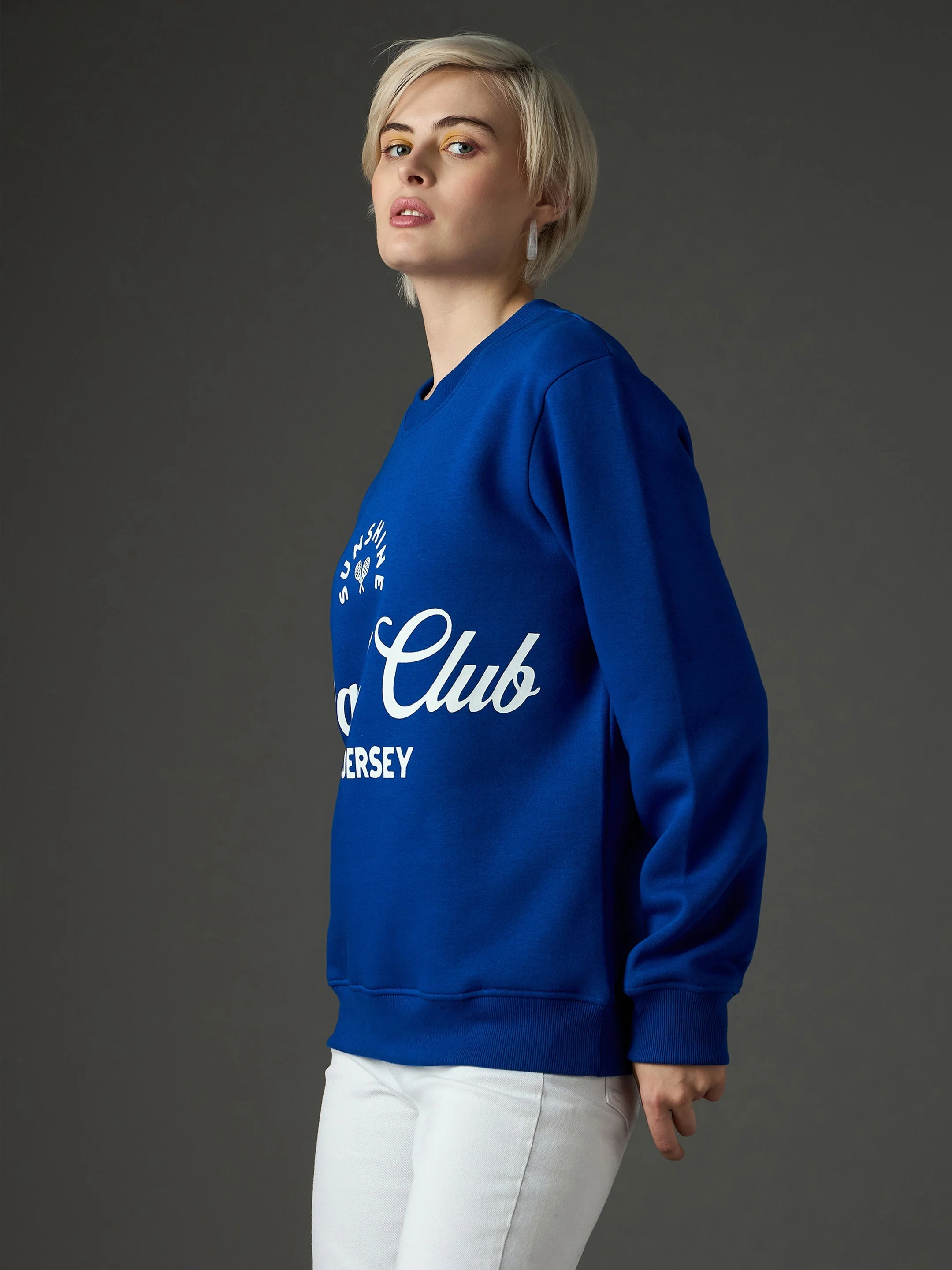 Women Blue Fleece Drop Shoulder Sweatshirt - Image 3