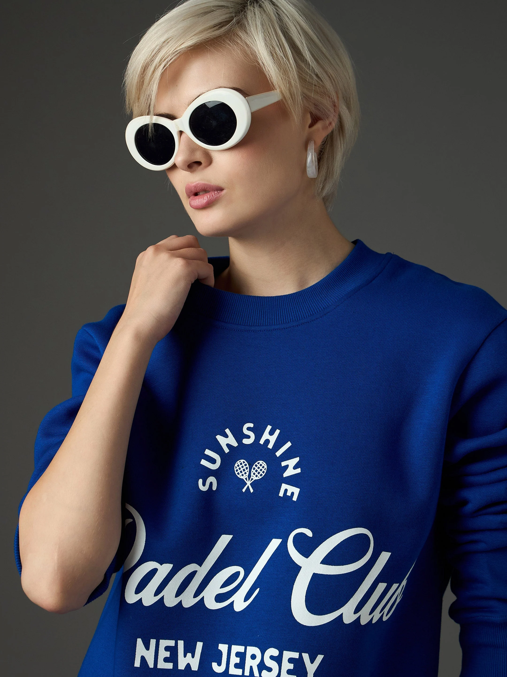 Women Blue Fleece Drop Shoulder Sweatshirt - Image 4