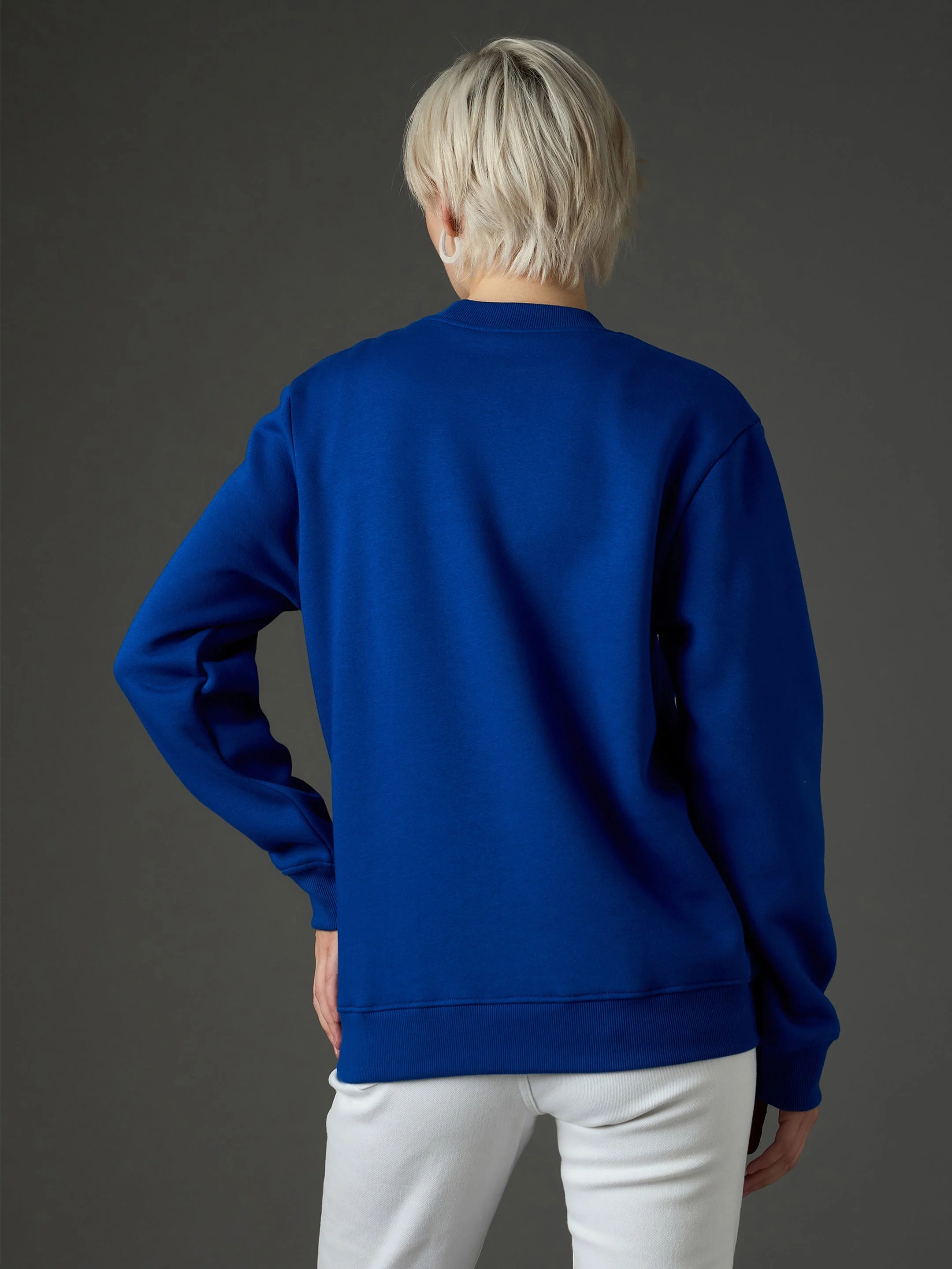 Women Blue Fleece Drop Shoulder Sweatshirt - Image 5