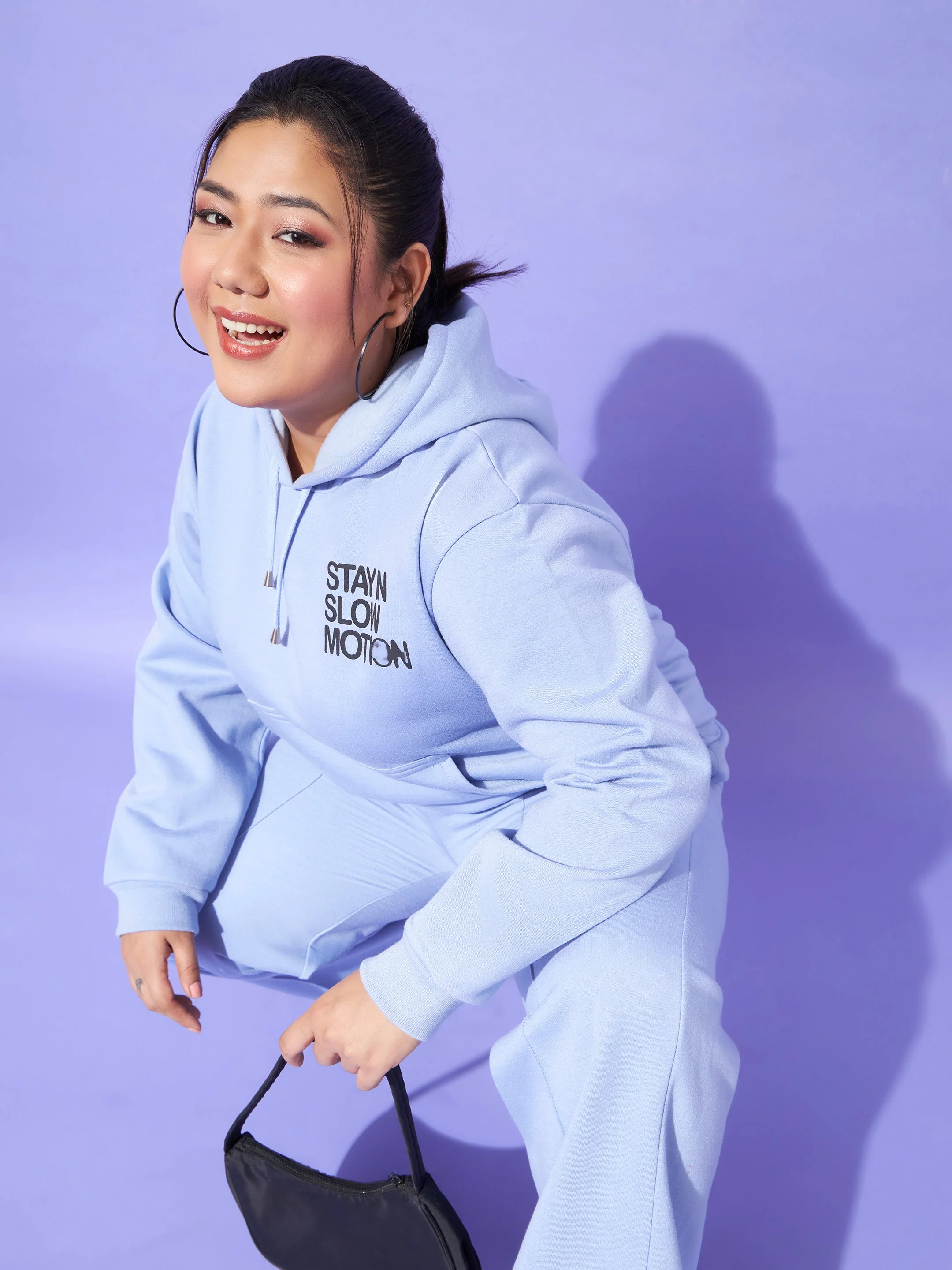 Women Blue Fleece Slow Motion Hoodie With Track Pants - Image 2