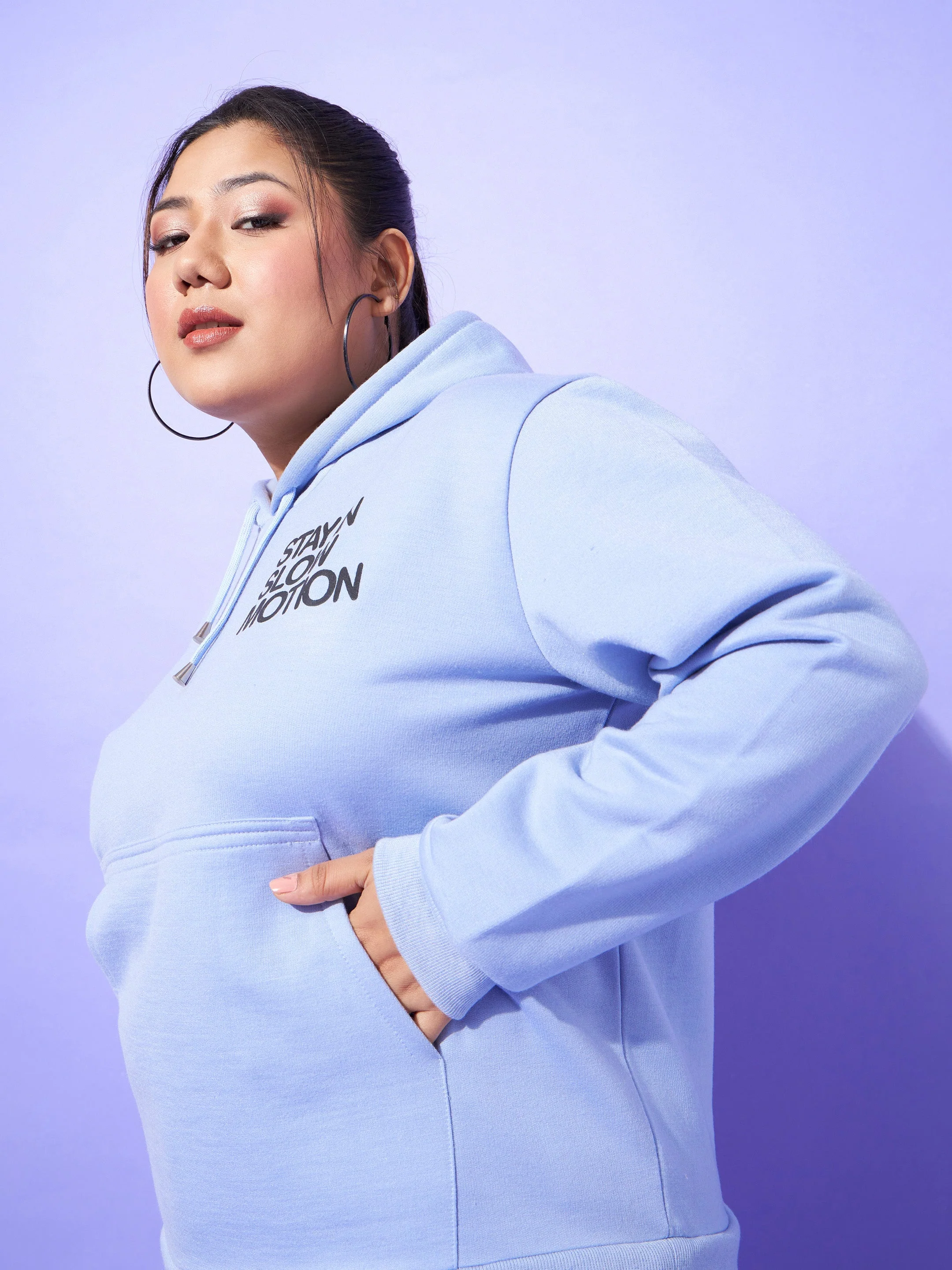 Women Blue Fleece Slow Motion Hoodie With Track Pants - Image 4