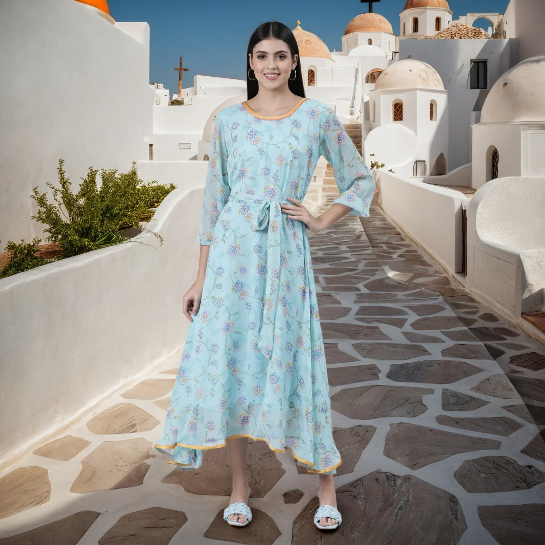 Women Blue Floral Chiffon Maxi Dress - Image 2
