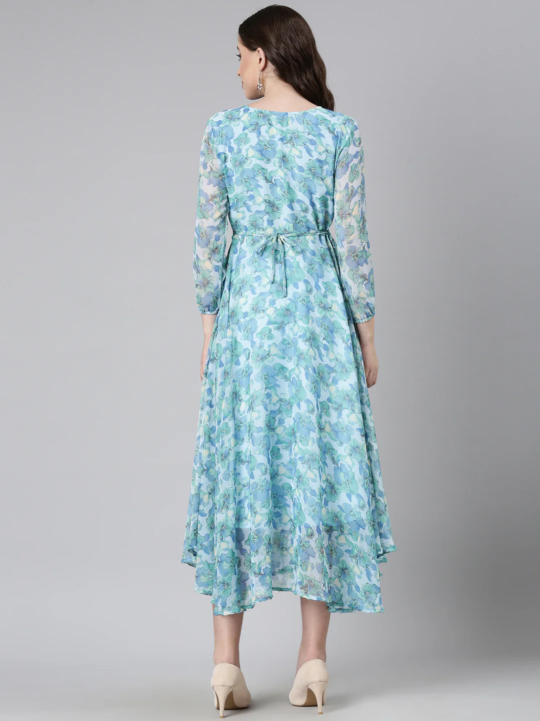 Women Blue Floral Chiffon Maxi Dress - Image 2