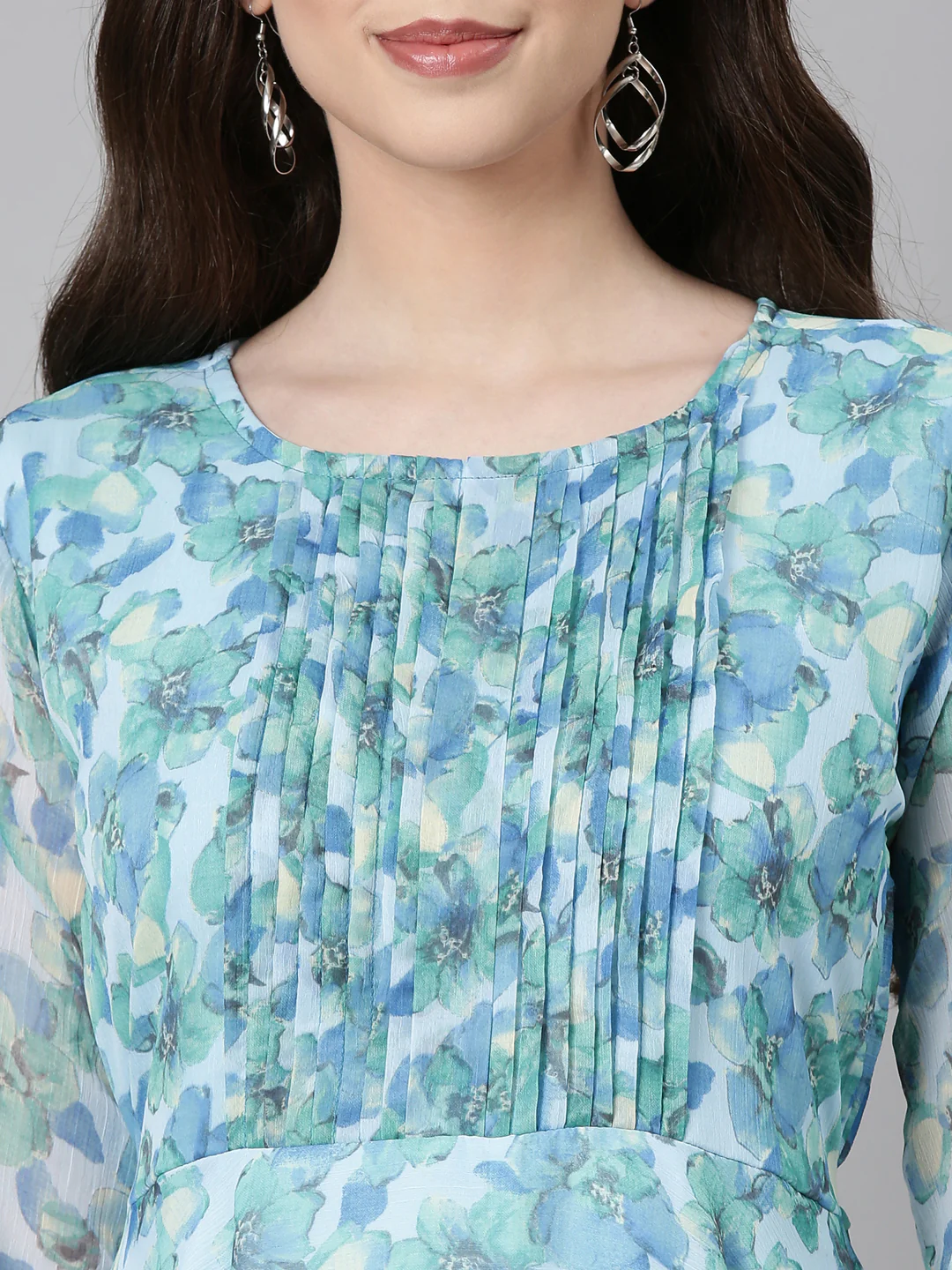 Women Blue Floral Chiffon Maxi Dress - Image 4