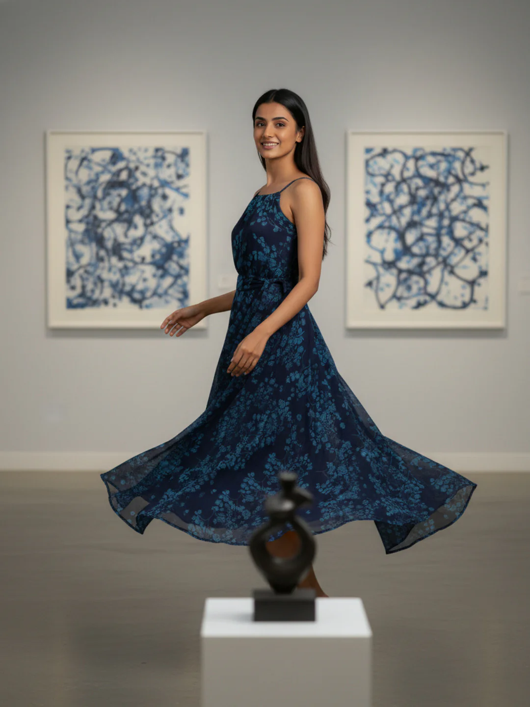 Women Floral Chiffon Tie-Up Midi Dress - Image 7