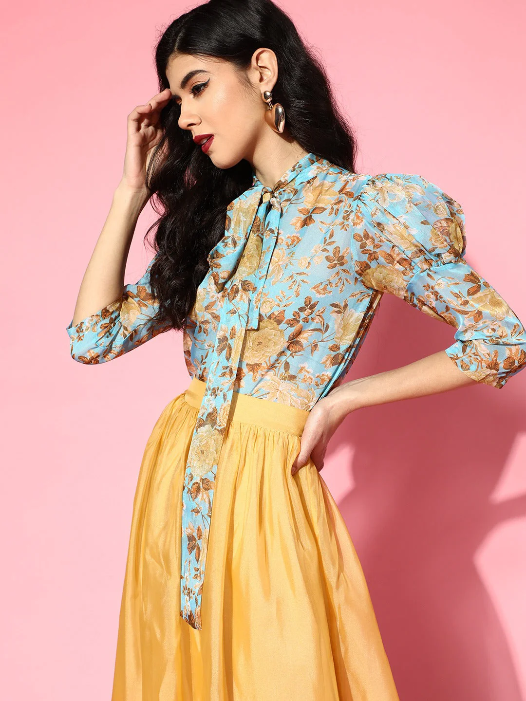Women Blue Floral Tie-Up Top - Image 2