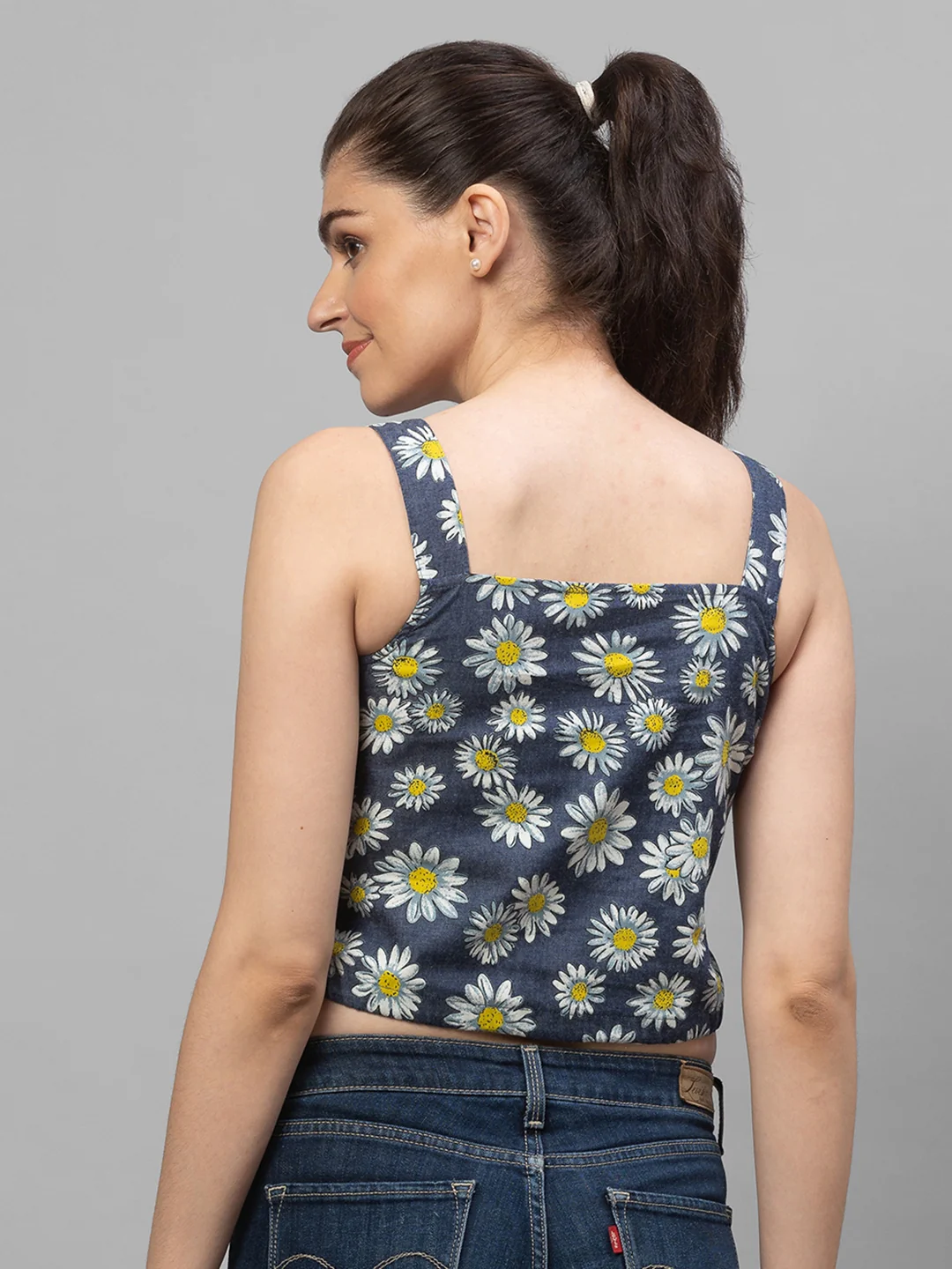 Women Blue Floral Printed Top - Image 3