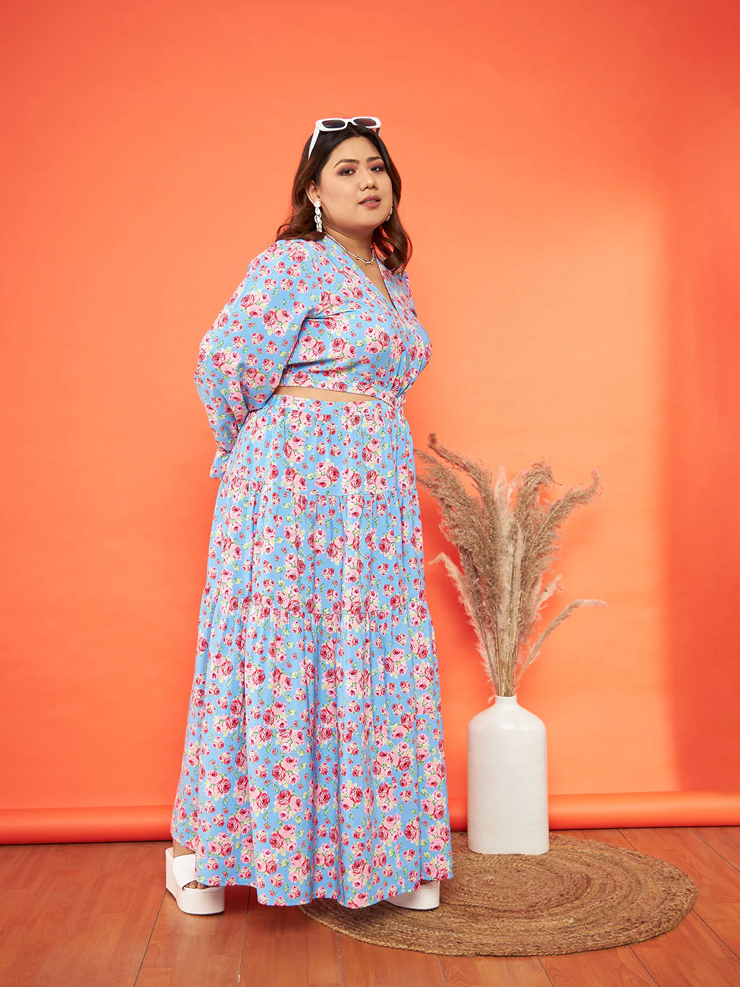 Women Blue Floral Waist Cut-Out Maxi Dress - Image 6