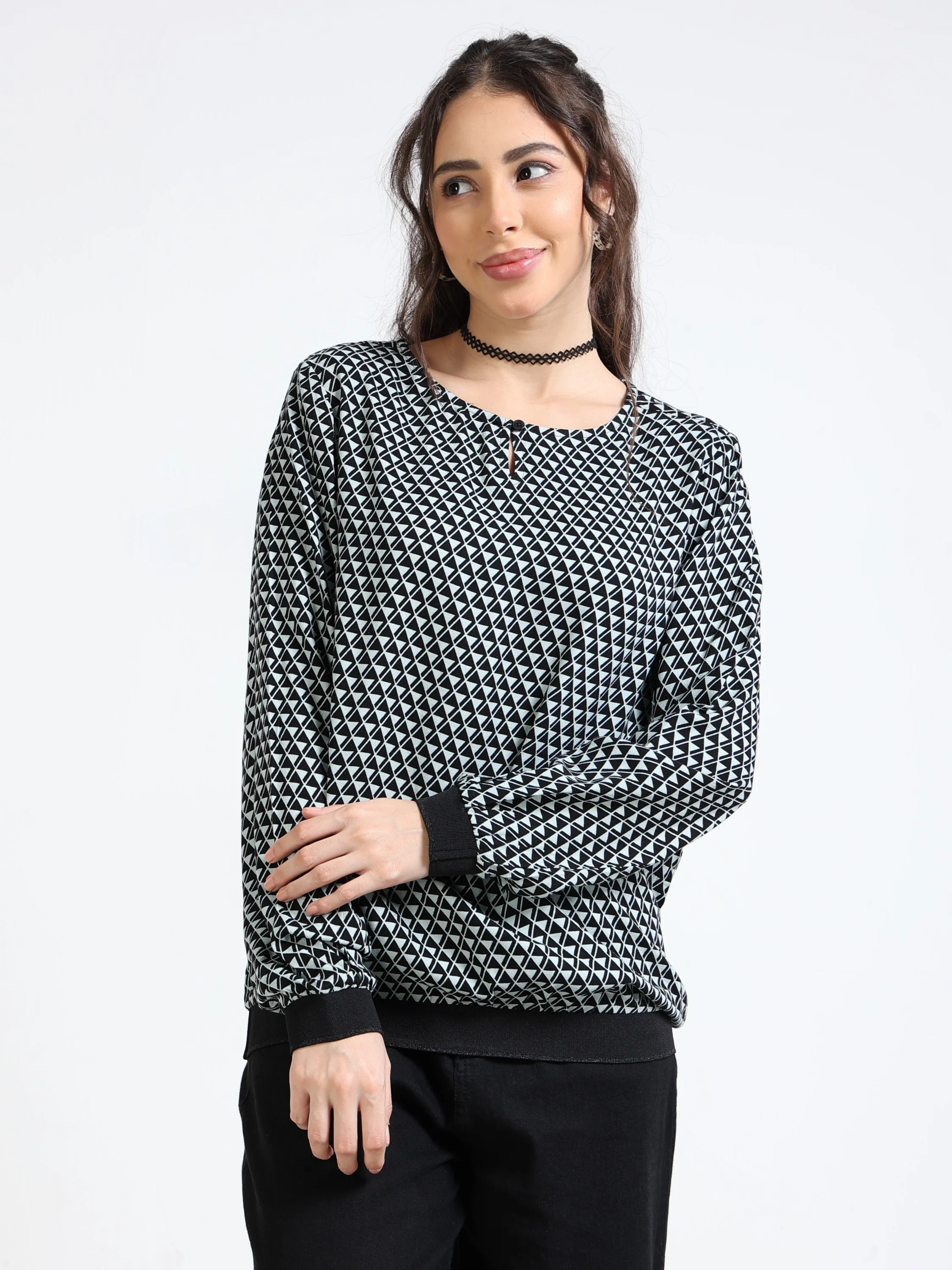 Women Blue Geometrical Print Top - Image 5