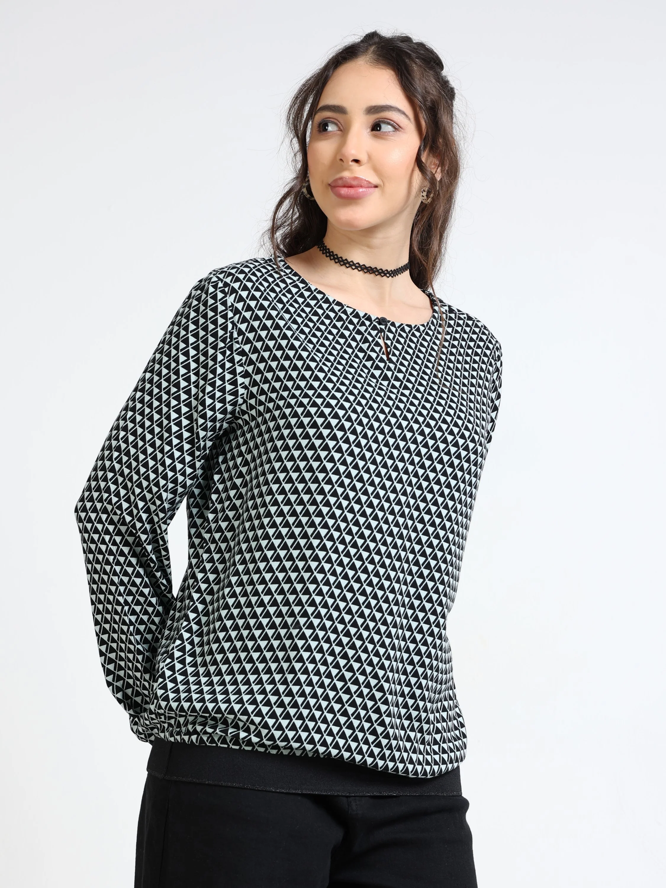 Women Blue Geometrical Print Top - Image 6
