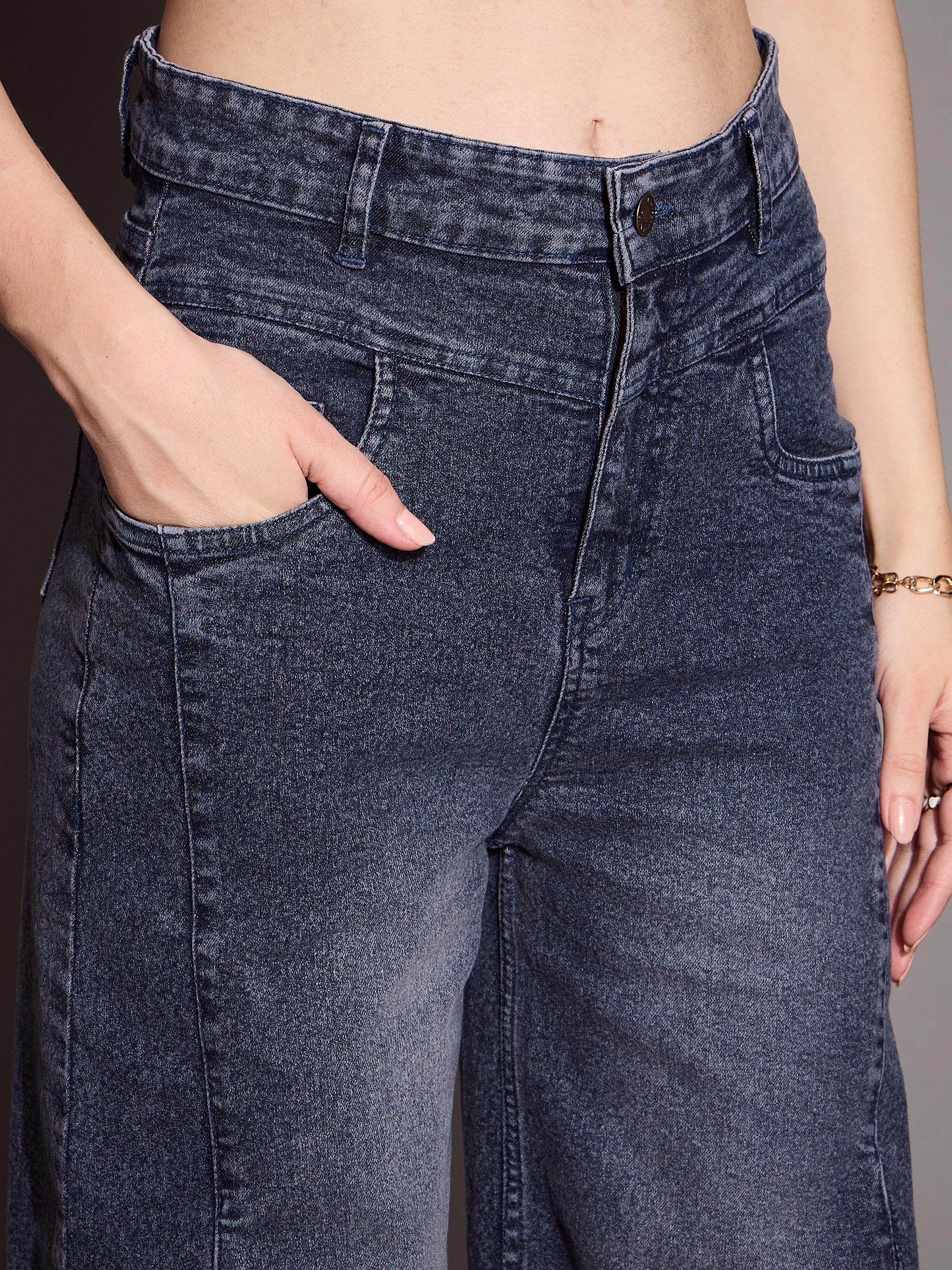 Women Blue Front Seam Straight Fit Jeans - Image 4