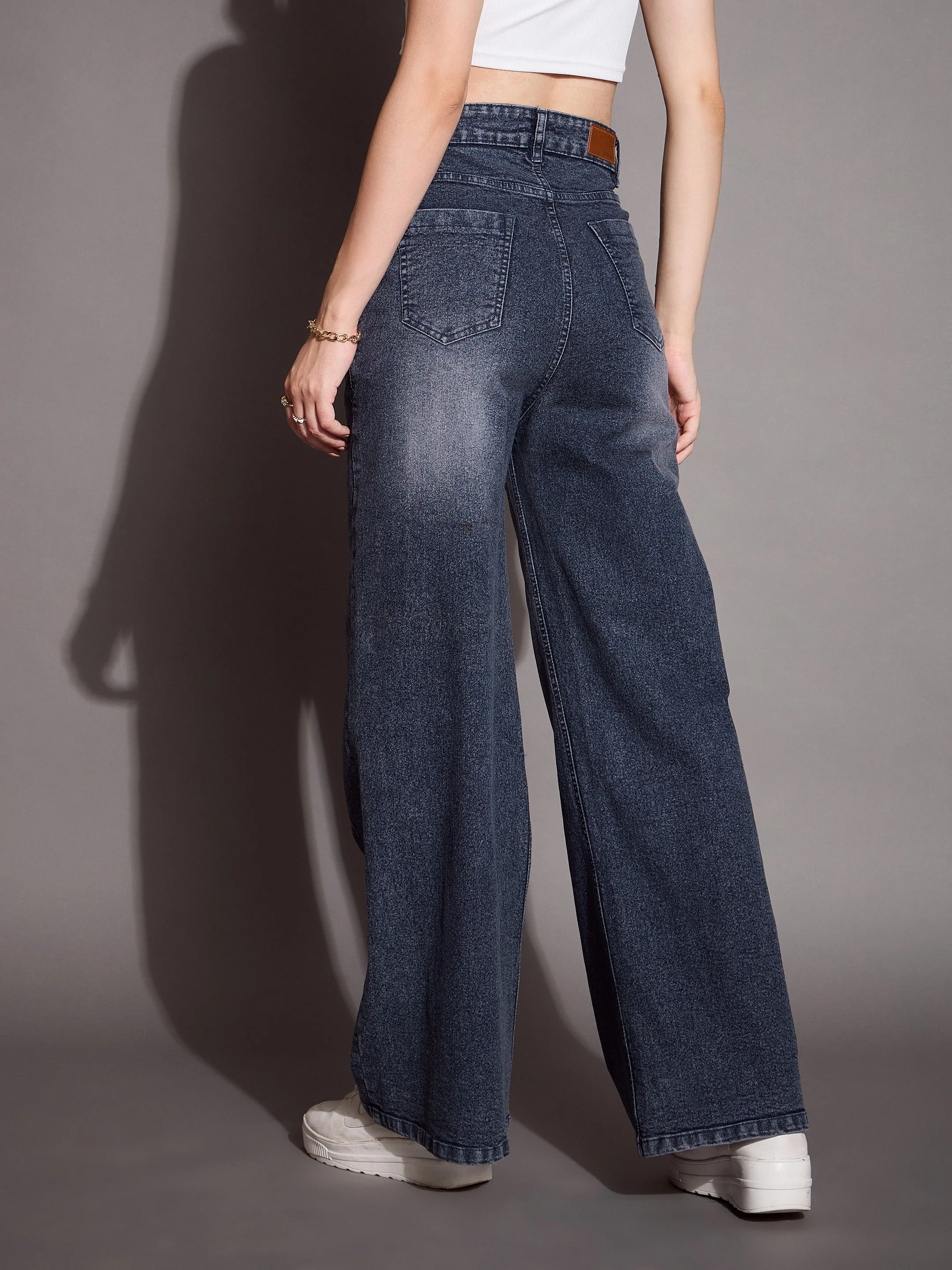 Women Blue Front Seam Straight Fit Jeans - Image 5