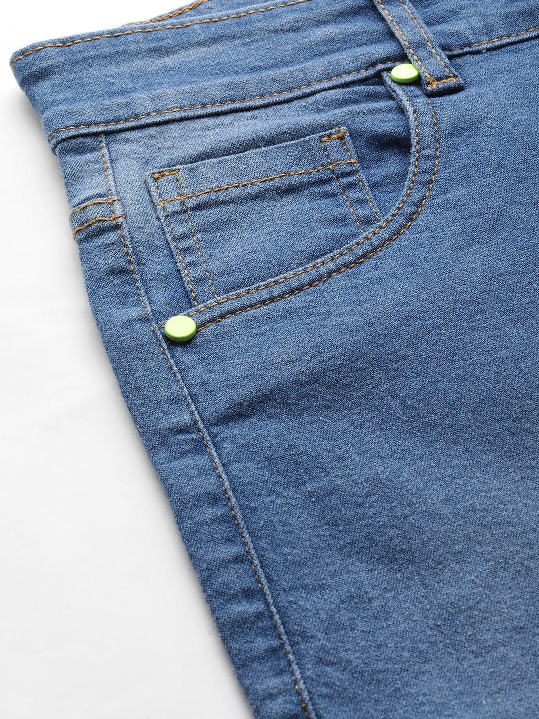 Women Blue Front Zipper Stretch Straight Jeans - Image 6