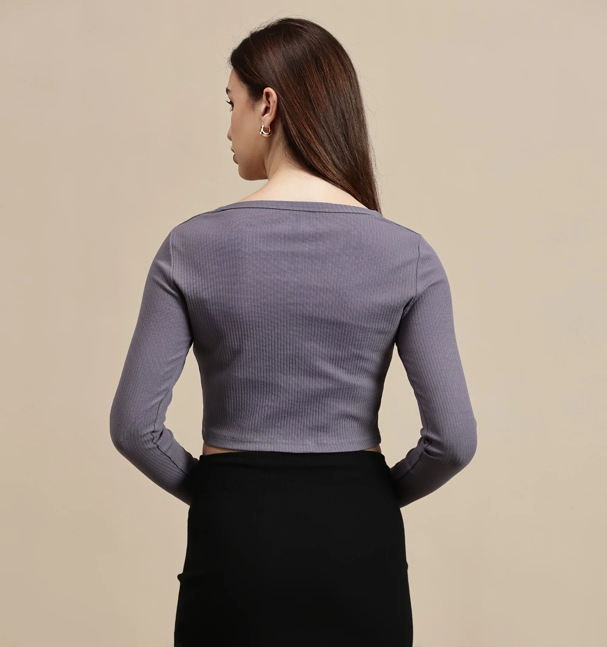 Women Blue Full Sleeve Crop Top - Image 3