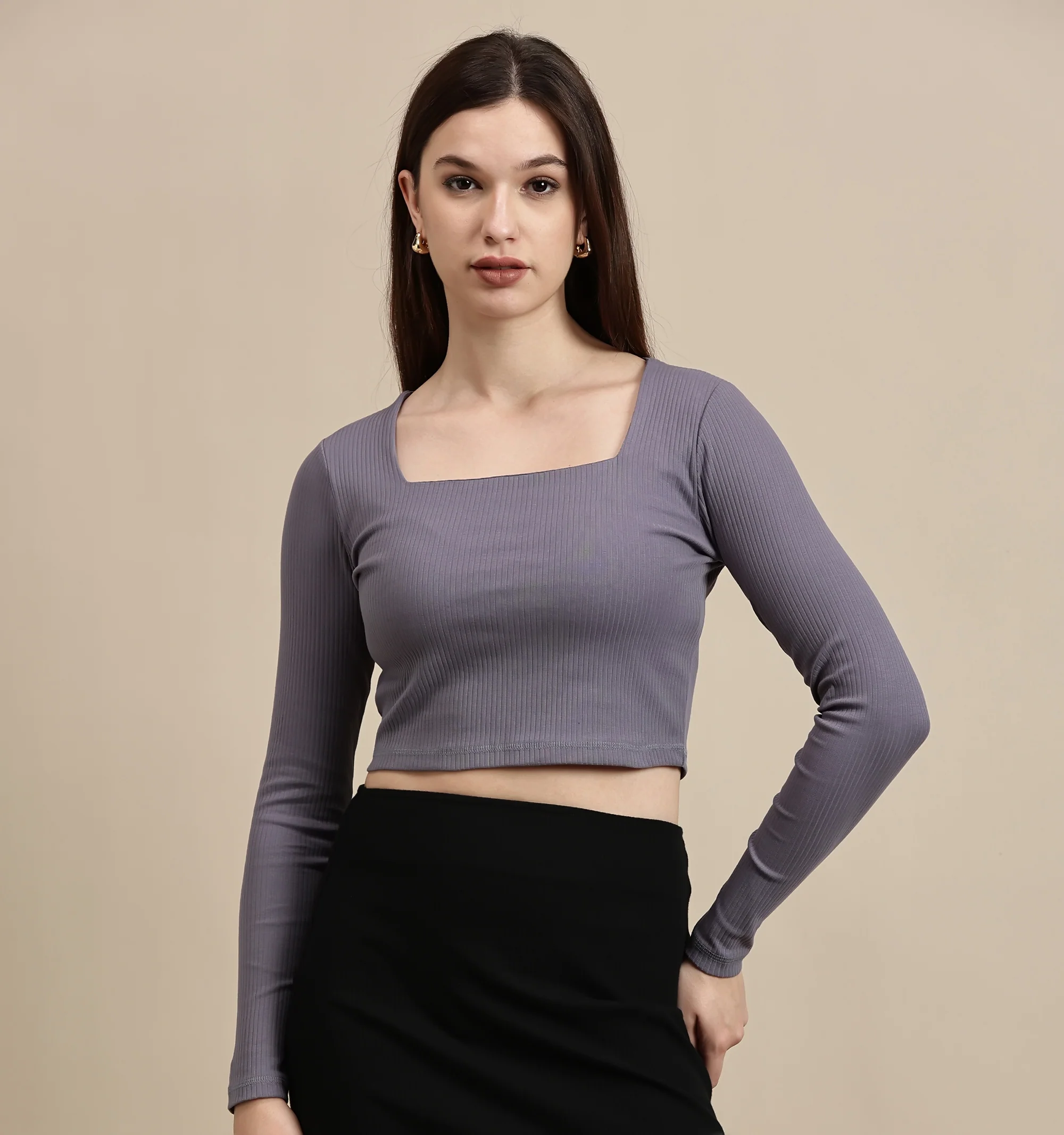 Women Blue Full Sleeve Crop Top - Image 5
