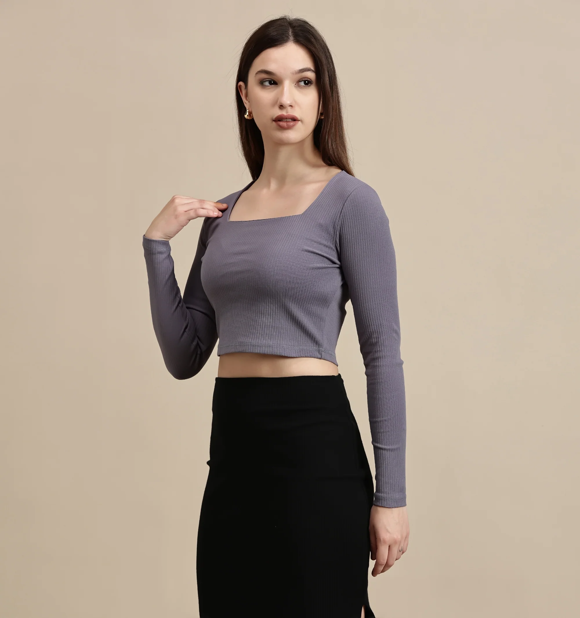 Women Blue Full Sleeve Crop Top - Image 6